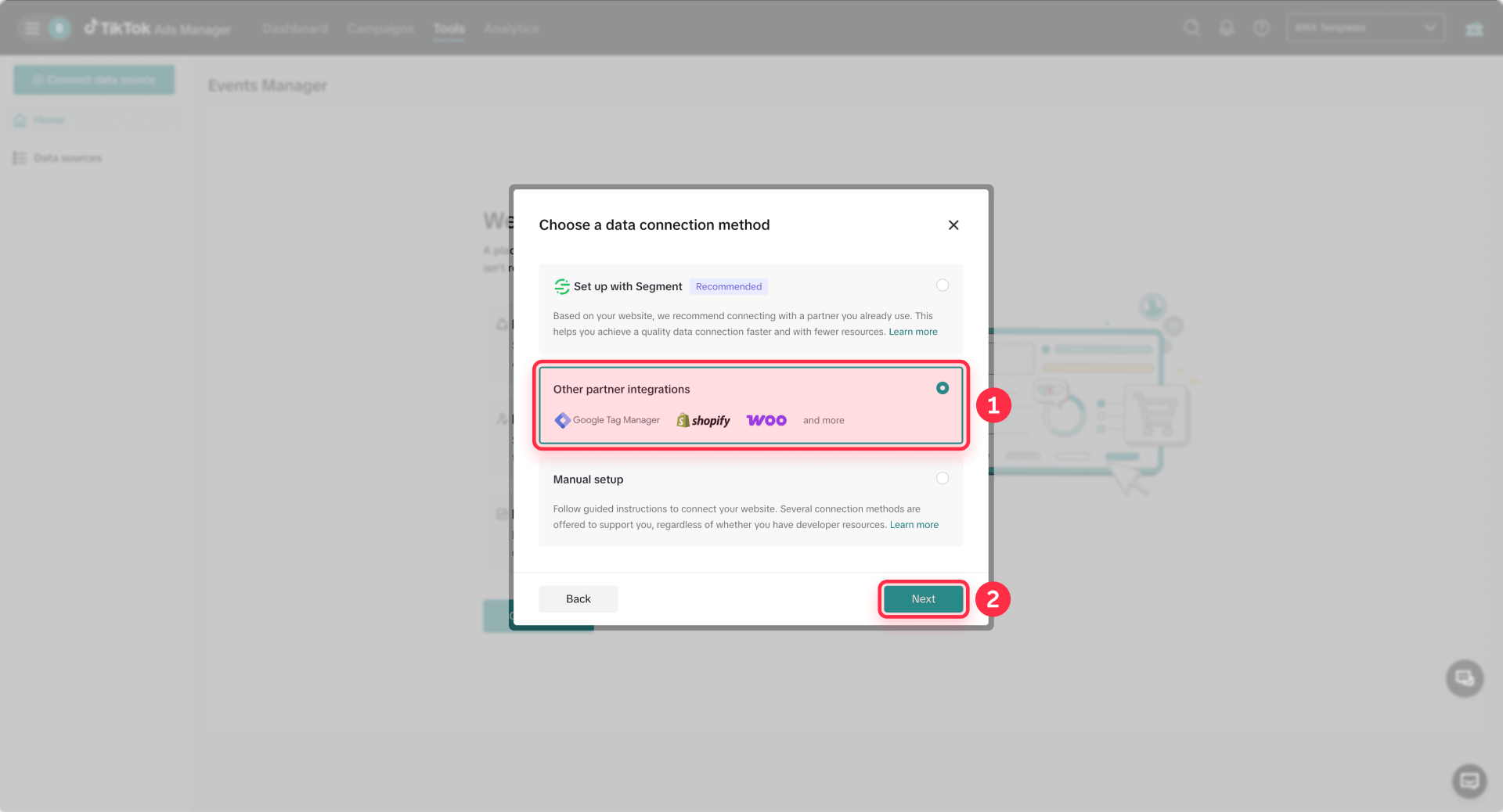Selecting Google Tag Manager In The Partner Integrations Of TikTok