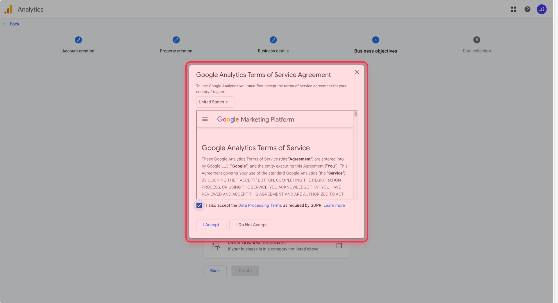 How To Review The Terms Agreement In GA4