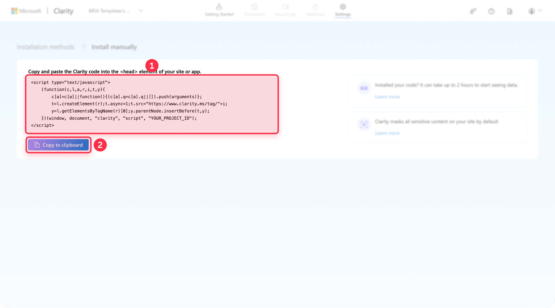 How To Copy Tracking Code Microsoft Clarity