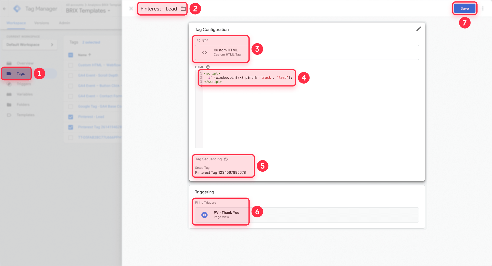 How To Configure A Custom HTML Tag With Pinterest Lead Event In GTM For Webflow
