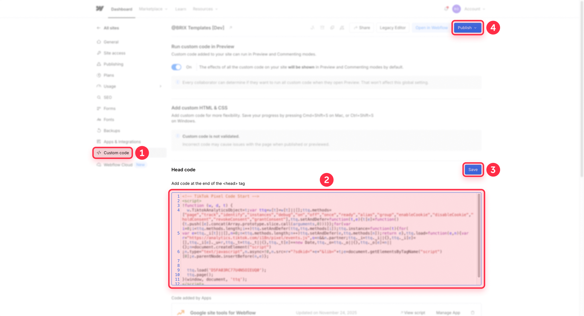 How To Paste The Pinterest Tag Code In Custom Code Of Webflow