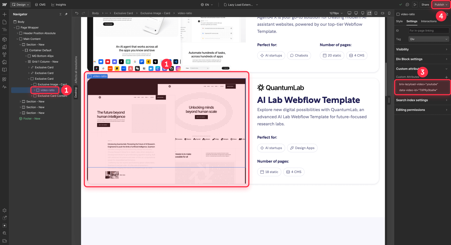 How To Add The Custom Attributes To The Video Div In Webflow