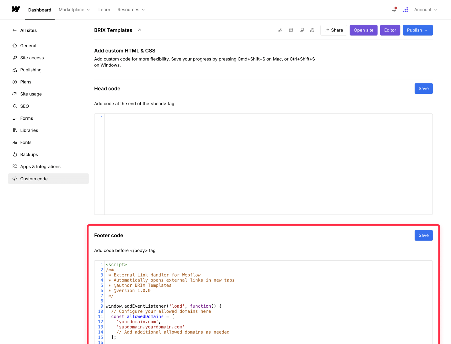 External link handler Webflow script