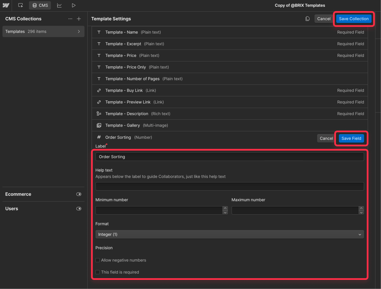 Add Sorting Field to Webflow CMS Collection
