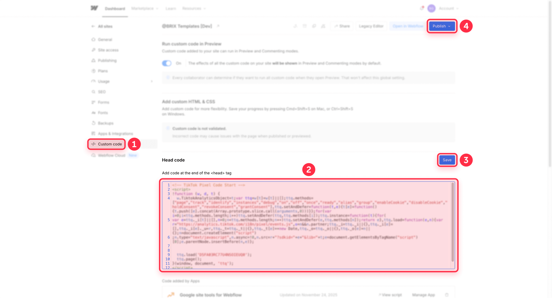 How To Add The BRIX Phone Mask Script In The Footer Code Section In Webflow Custom Code