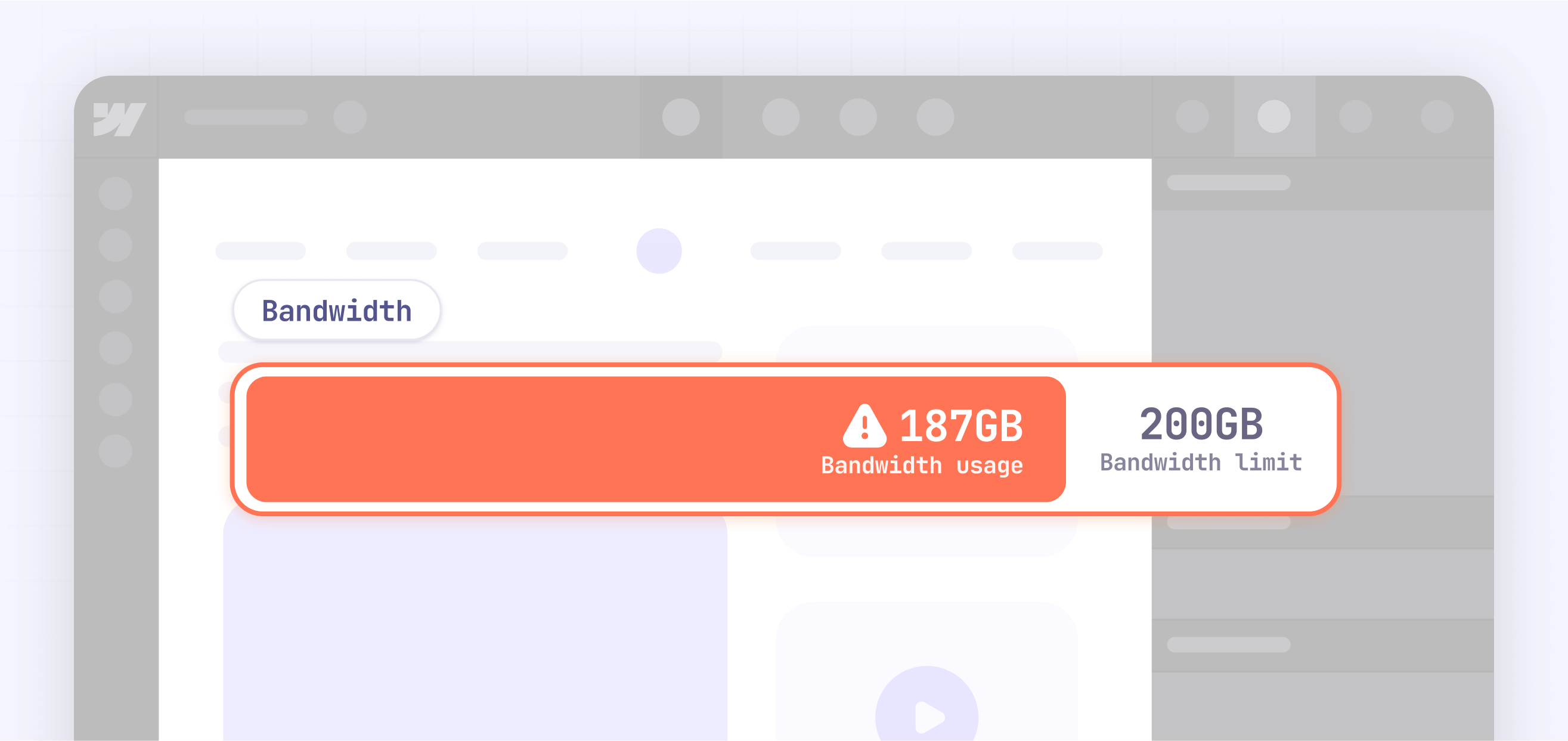 Webflow bandwidth usage limits warning indicator