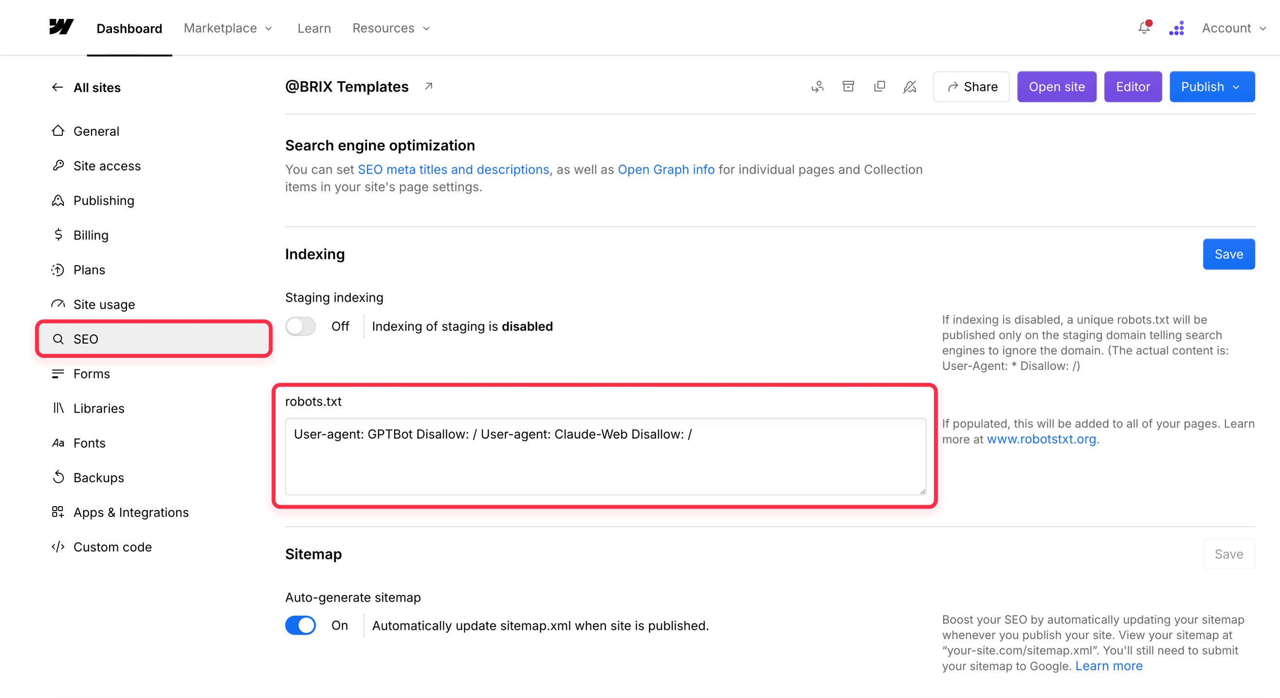 Webflow robots.txt bot management bandwidth optimization