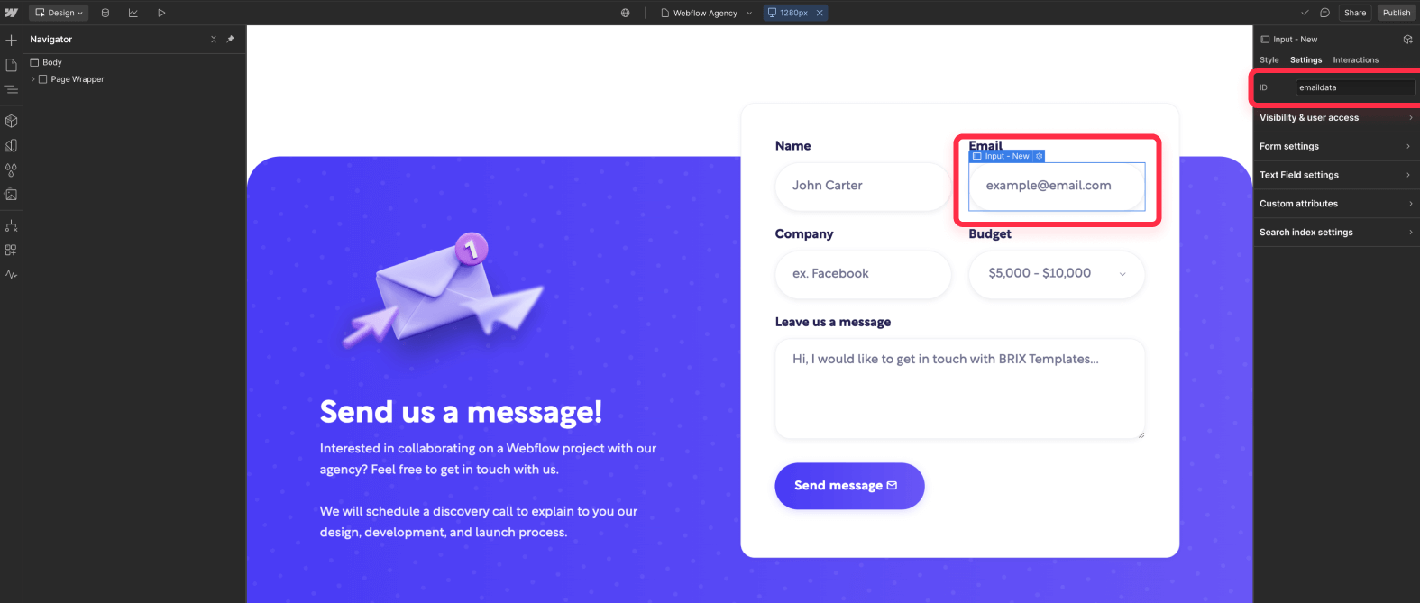 Add ID to Webflow form input to prefill data from UTL parameter
