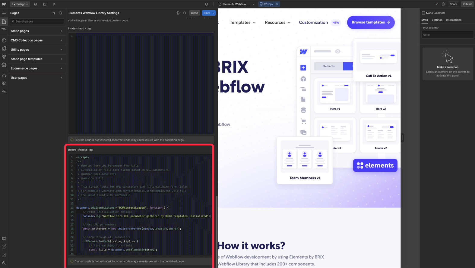 Add Webflow form UTM parameter pre-fill script to Webflow page