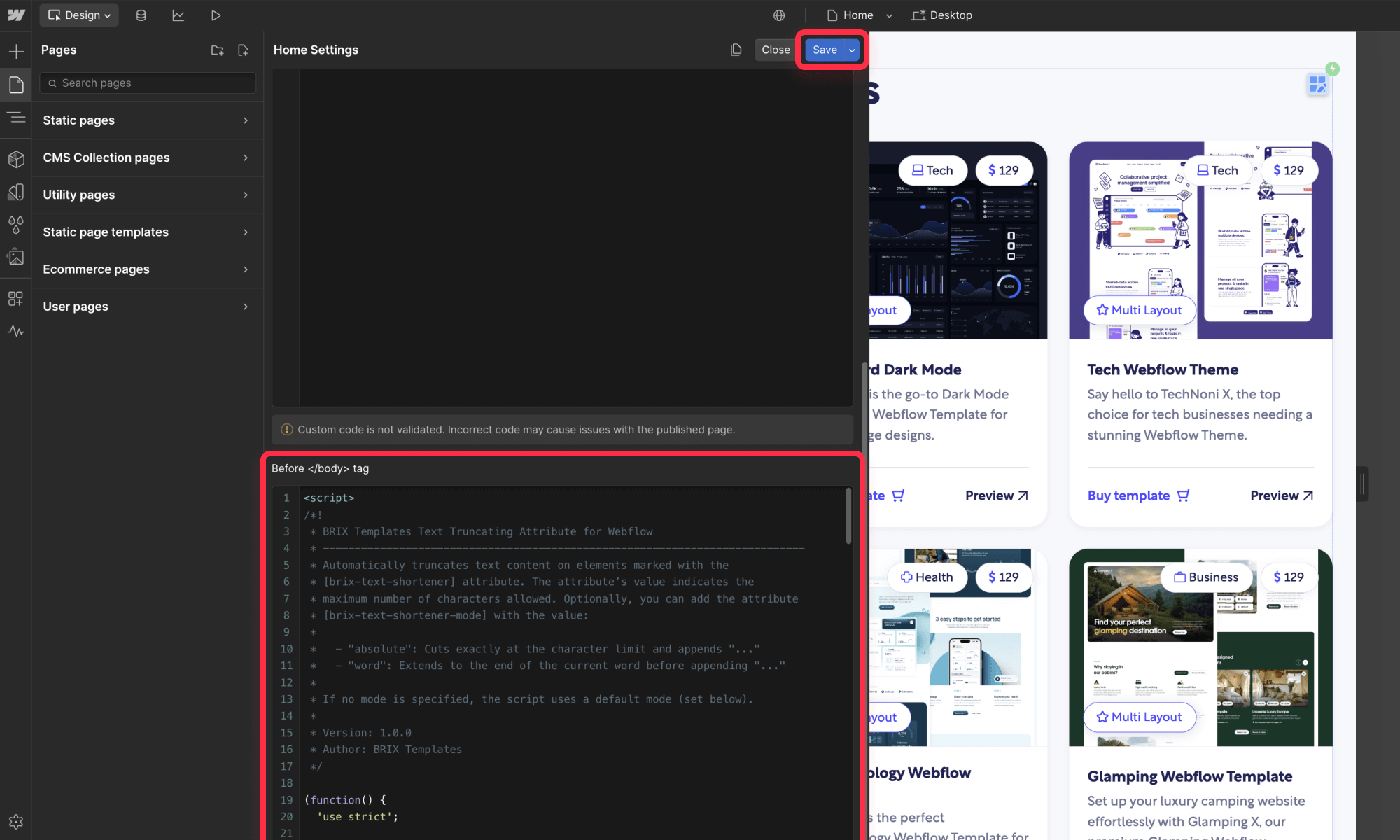 Setup text truncation functionality on Webflow