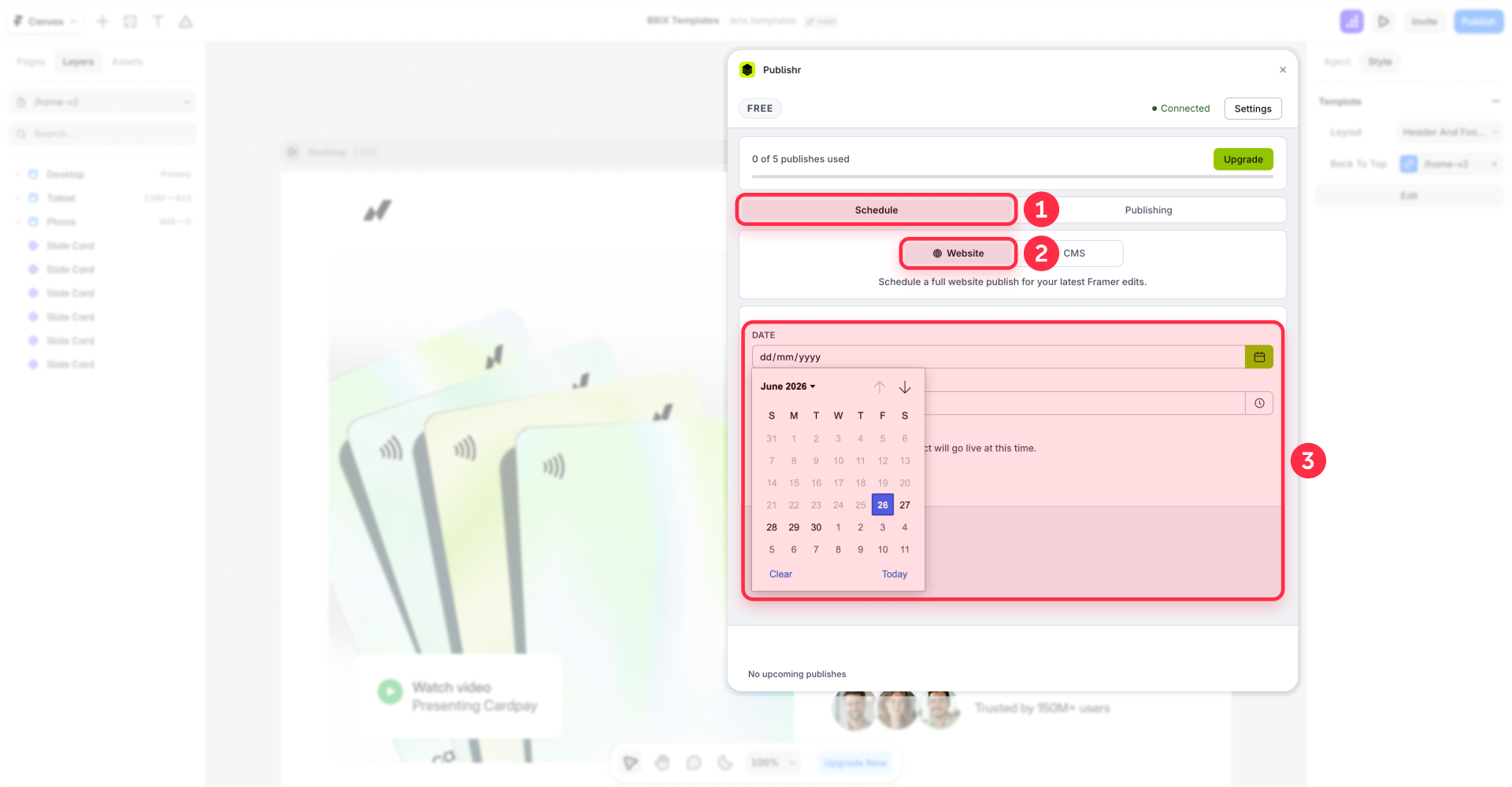 How to schedule a full-site publish in Framer with Publishr