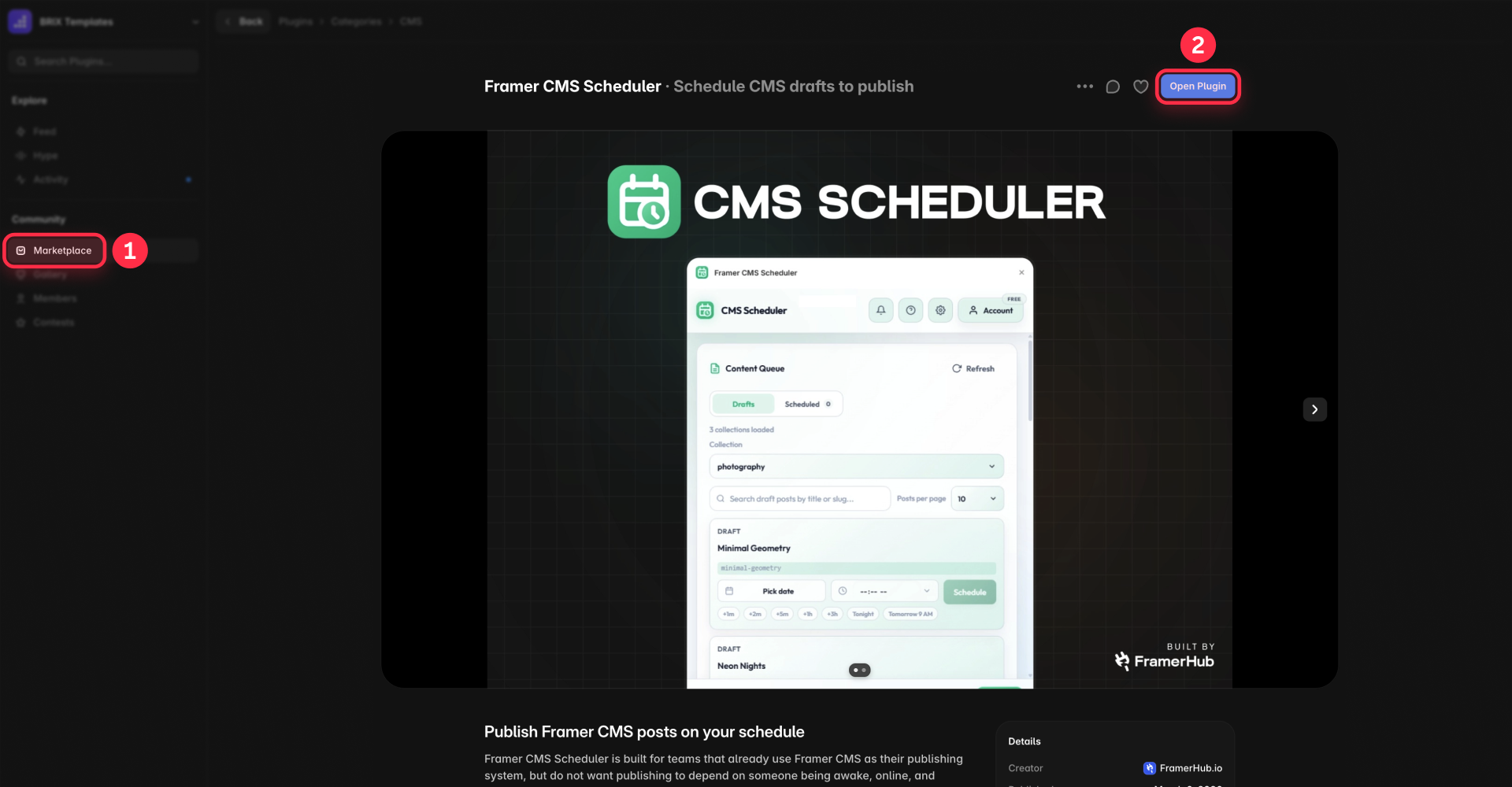 How to install the Framer CMS Scheduler plugin for CMS drafts