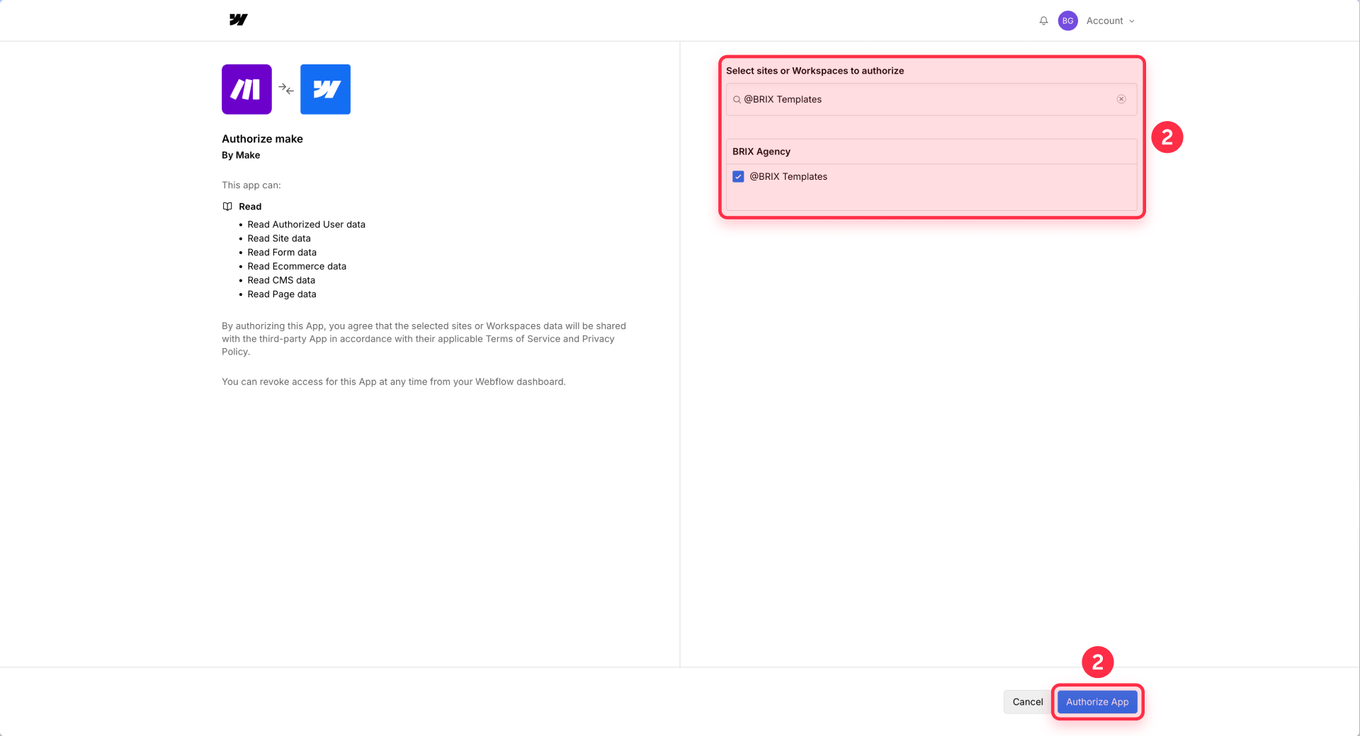 How To Authorize The Make App In Webflow