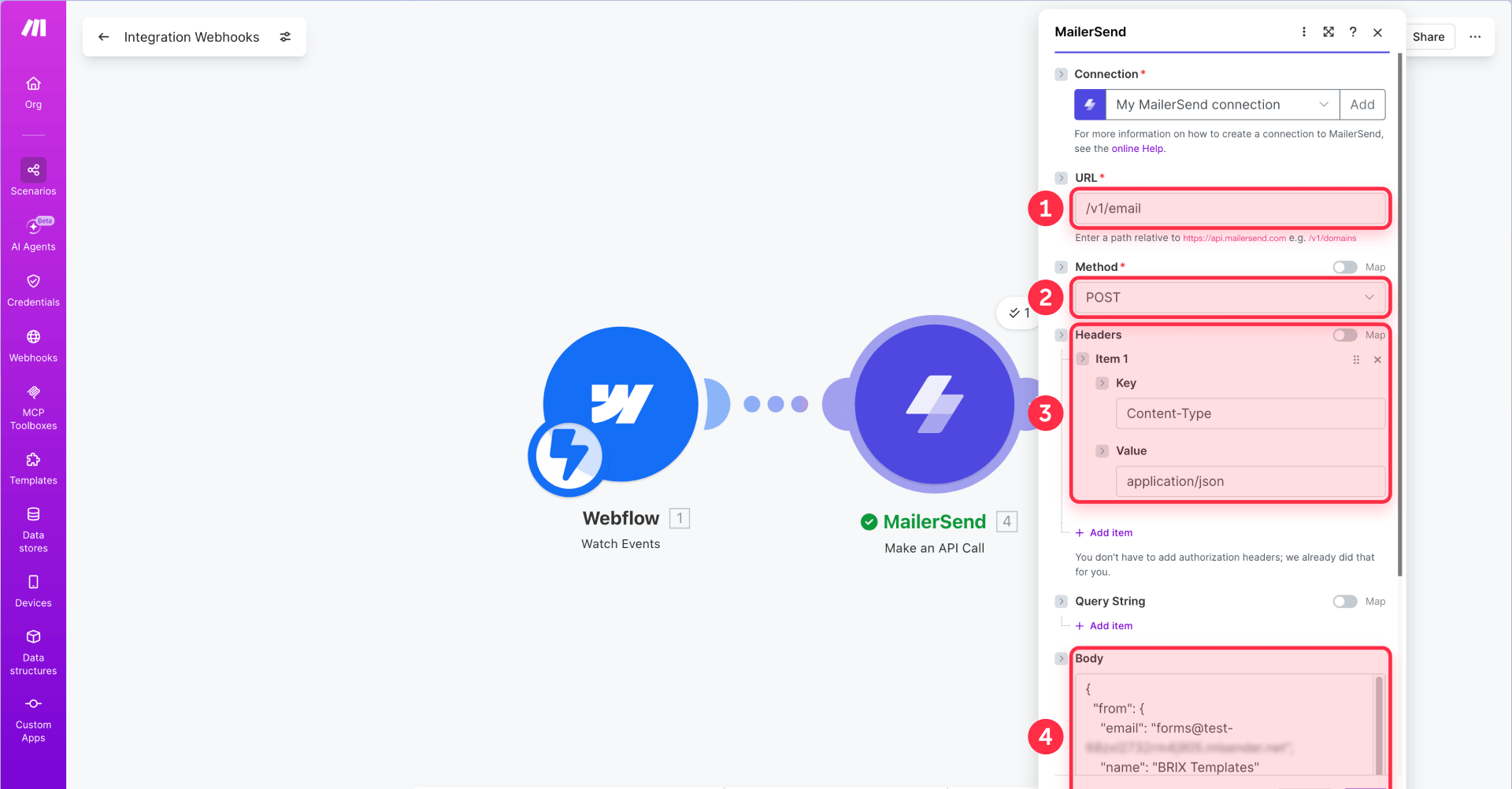 How To Configure The MailerSend API Call In Make
