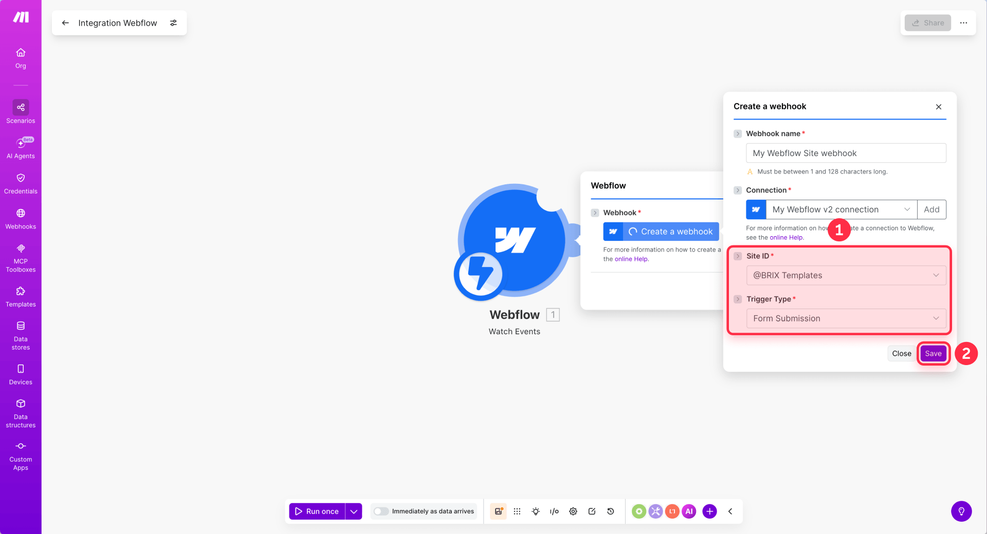How To Save The Webflow Form Submission Webhook In Make