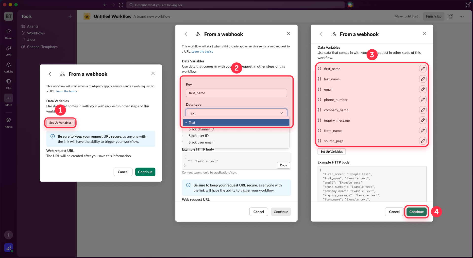 How To Configure The Webhook Variables In Slack For Framer Forms