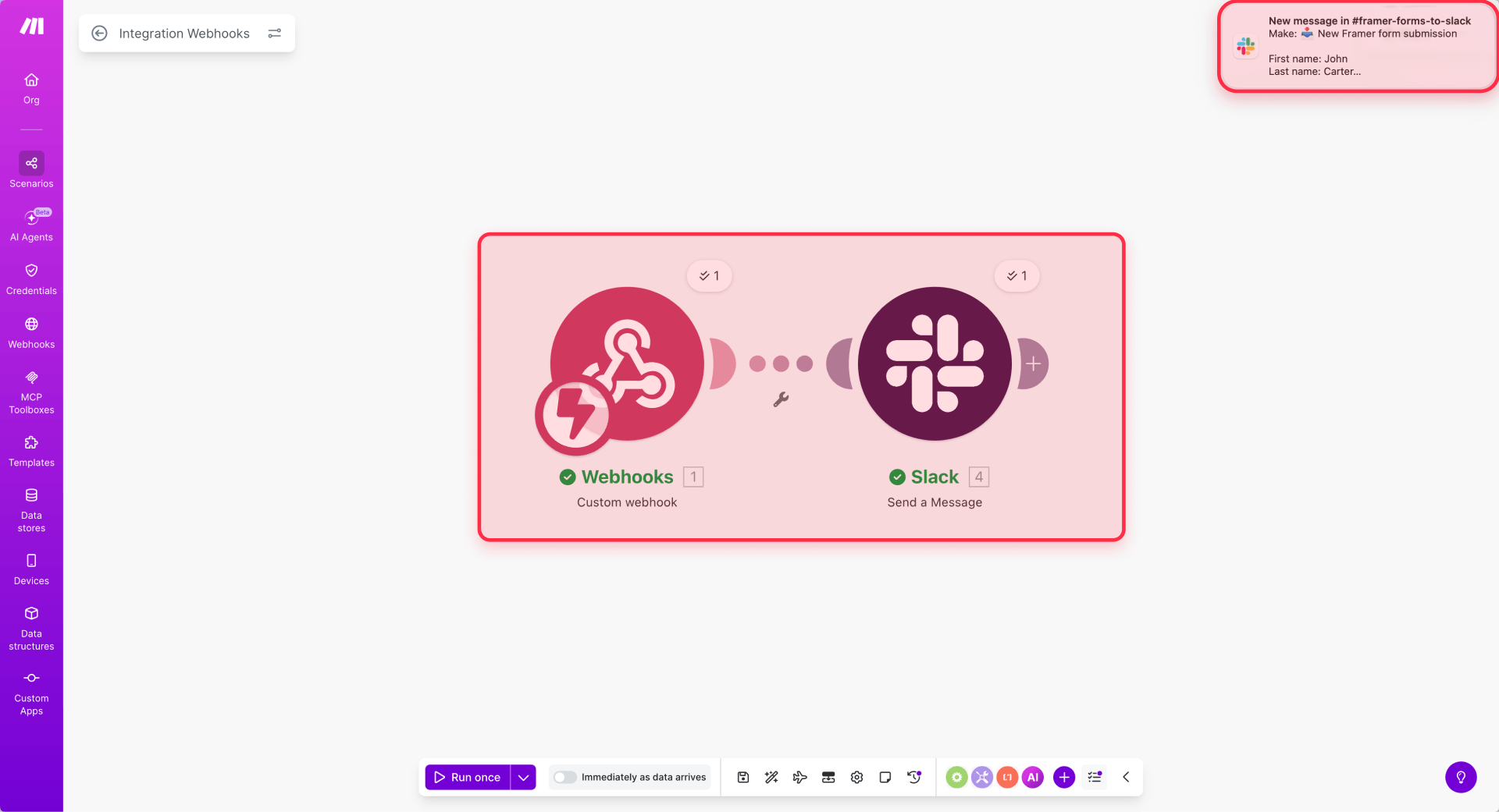 How To Connect A Framer Webhook To Slack With Make