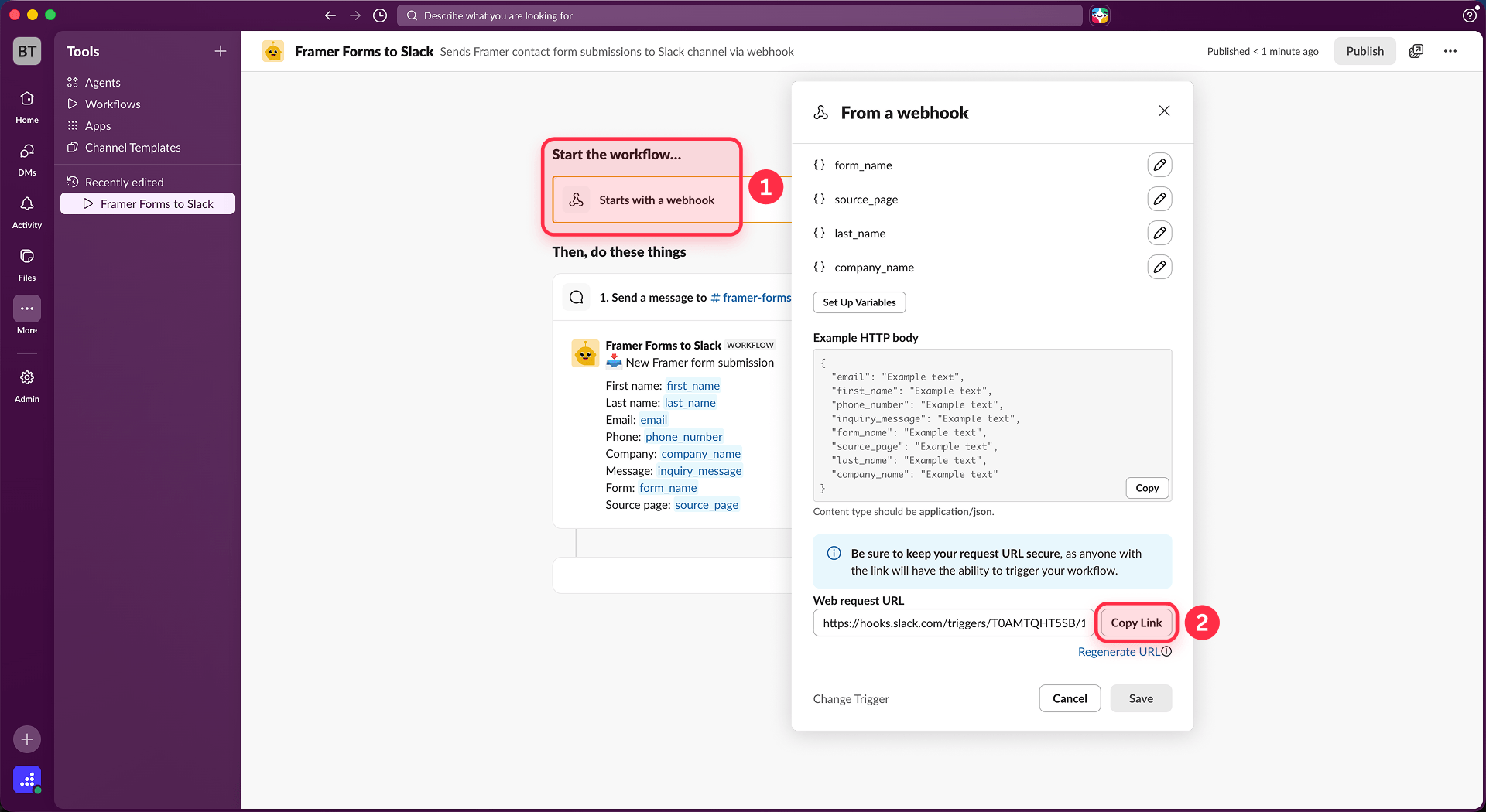 How To Copy The Web Request URL Of A Slack Workflow