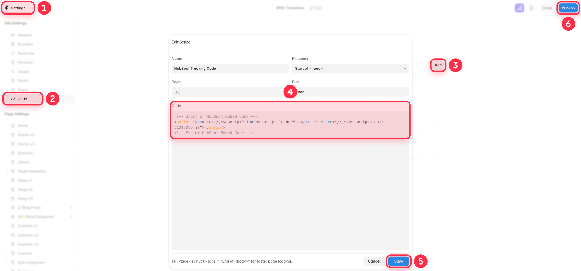 How To Add The HubSpot Tracking Code In The Custom Code Of Framer