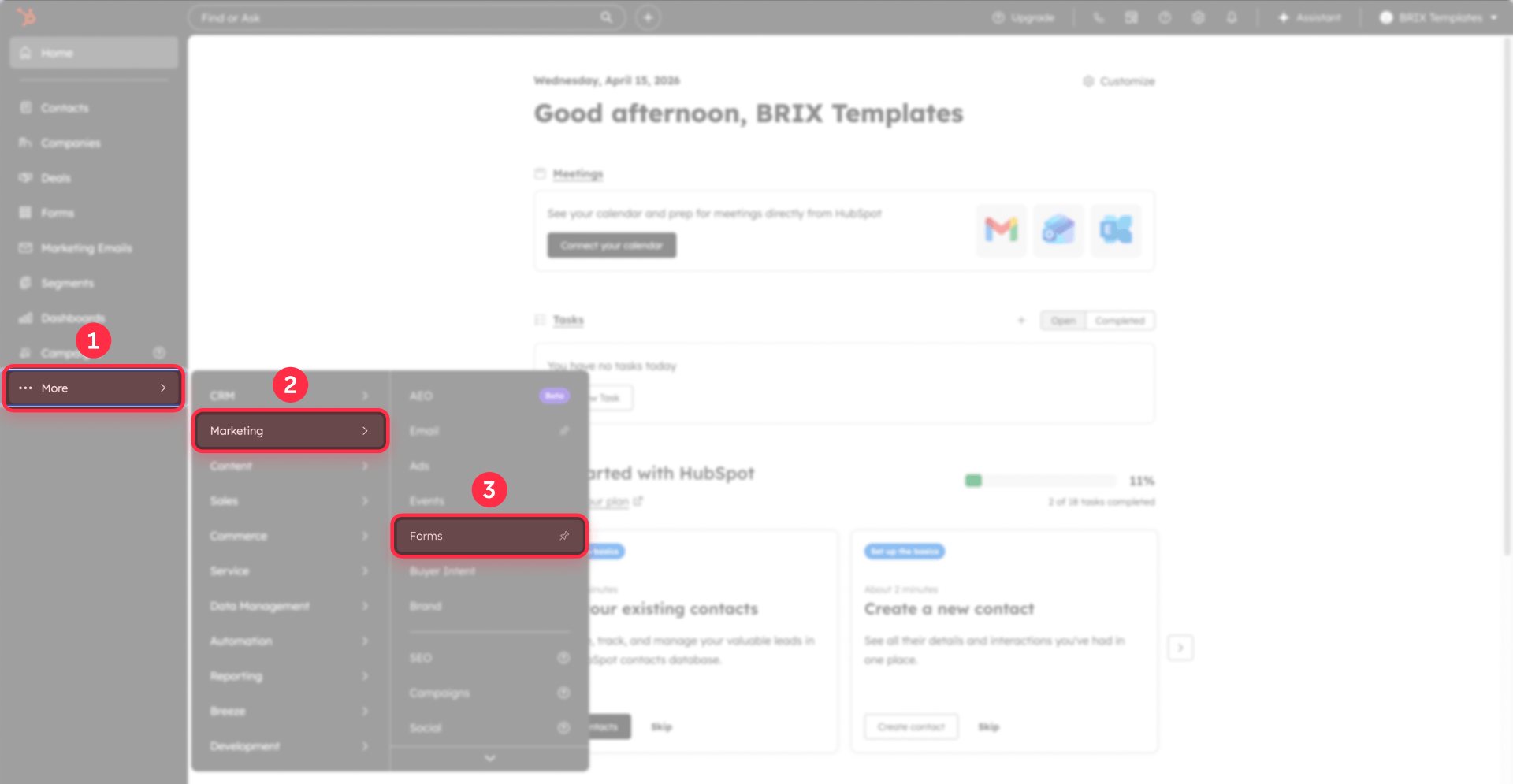 How To Open The Forms Section In HubSpot From Marketing