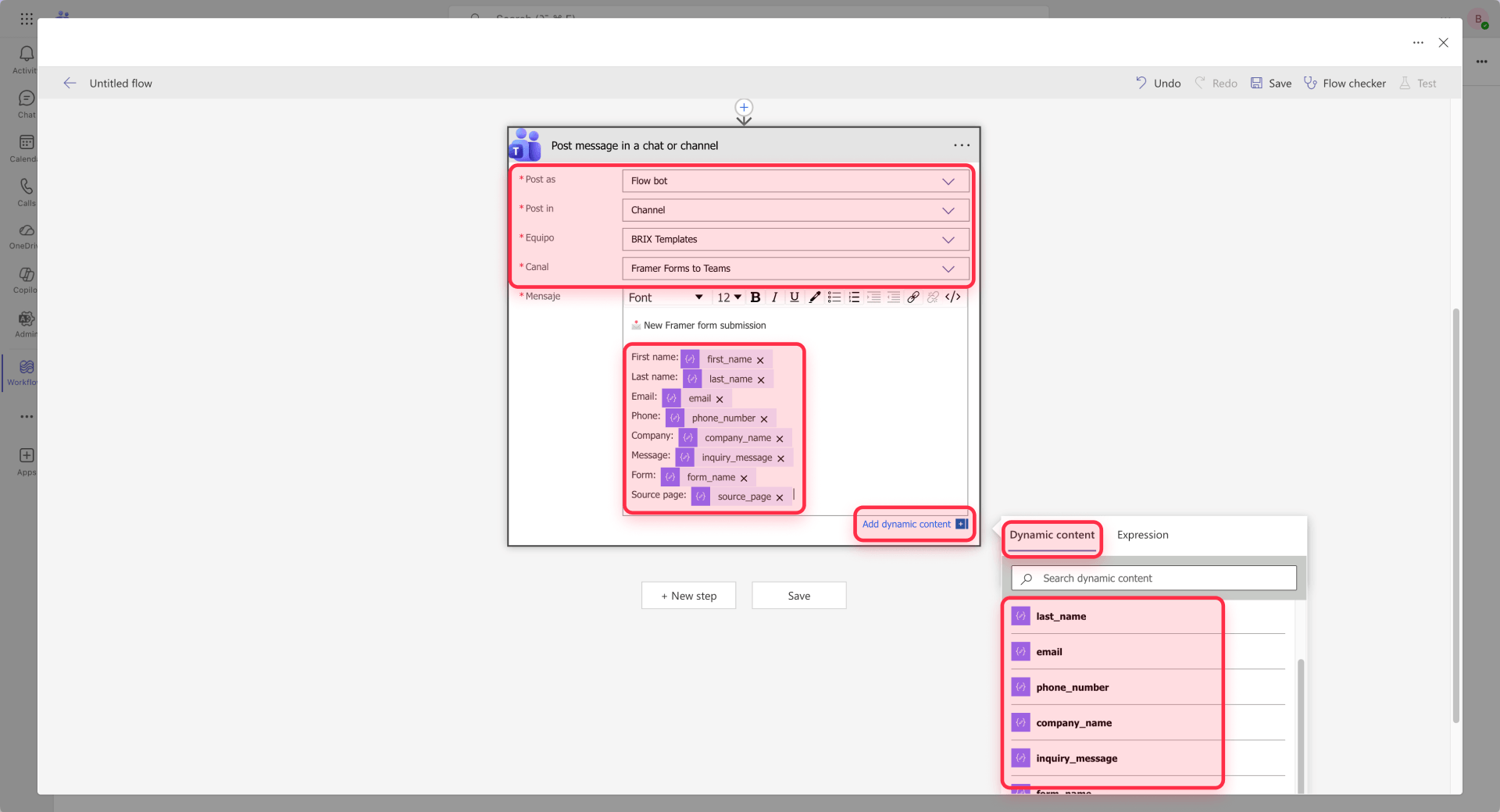 How To Configure A Microsoft Teams Message With Dynamic Content From Framer