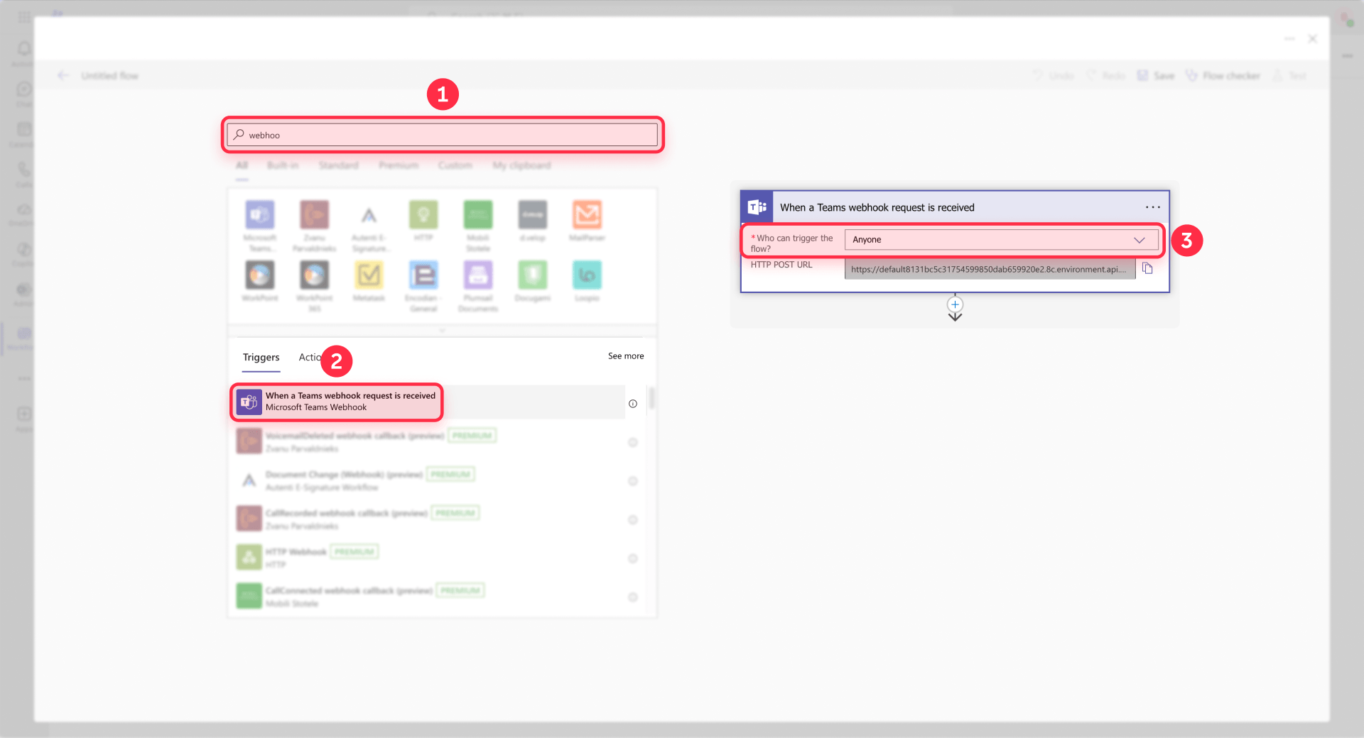 How To Select The Microsoft Teams Webhook Trigger In Power Automate