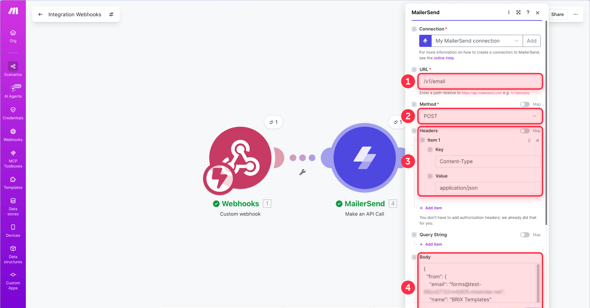 How To Configure The MailerSend API Call In Make