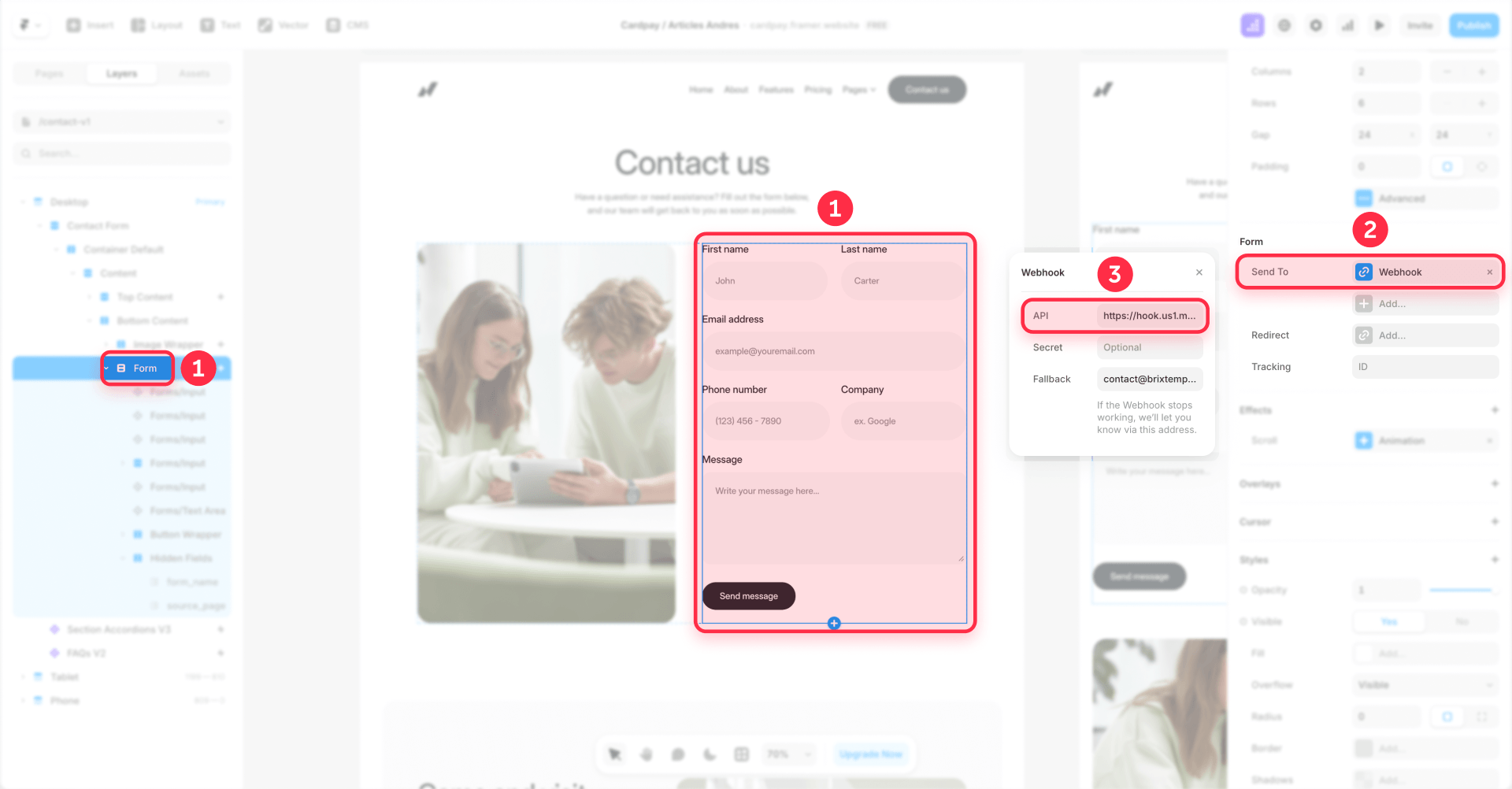 How To Paste The Make Webhook URL In The Framer Form