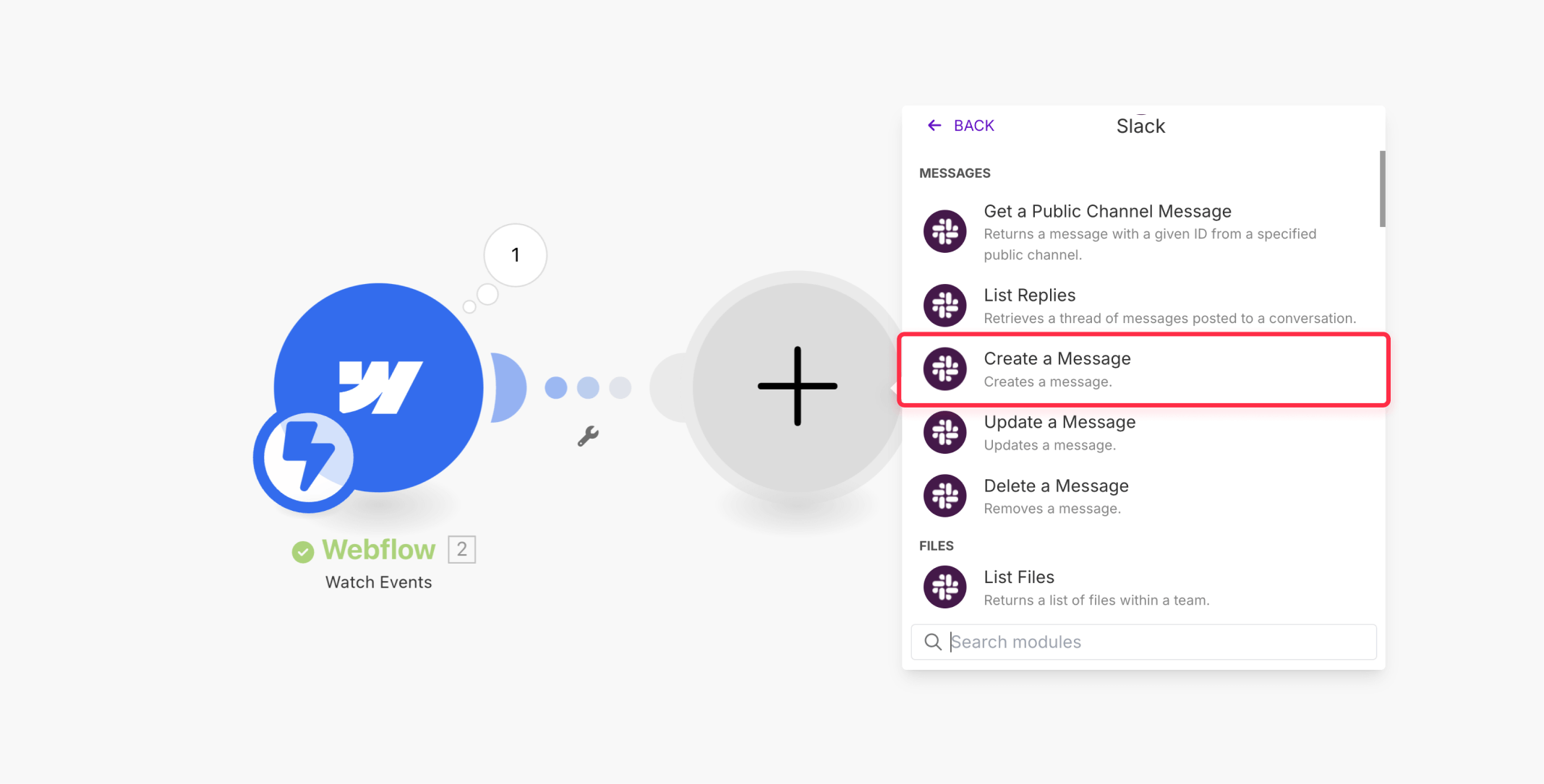 Adding slack notification module to Webflow form submission automation