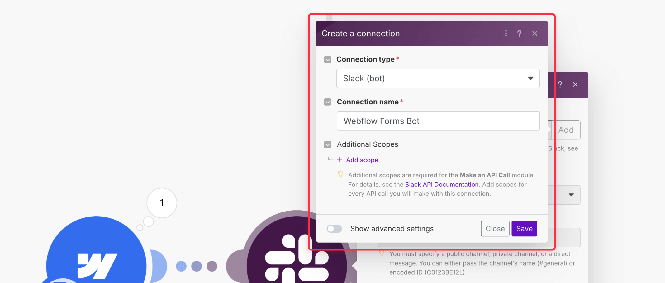 Customize Slack bot appearance for Webflow form notification messages