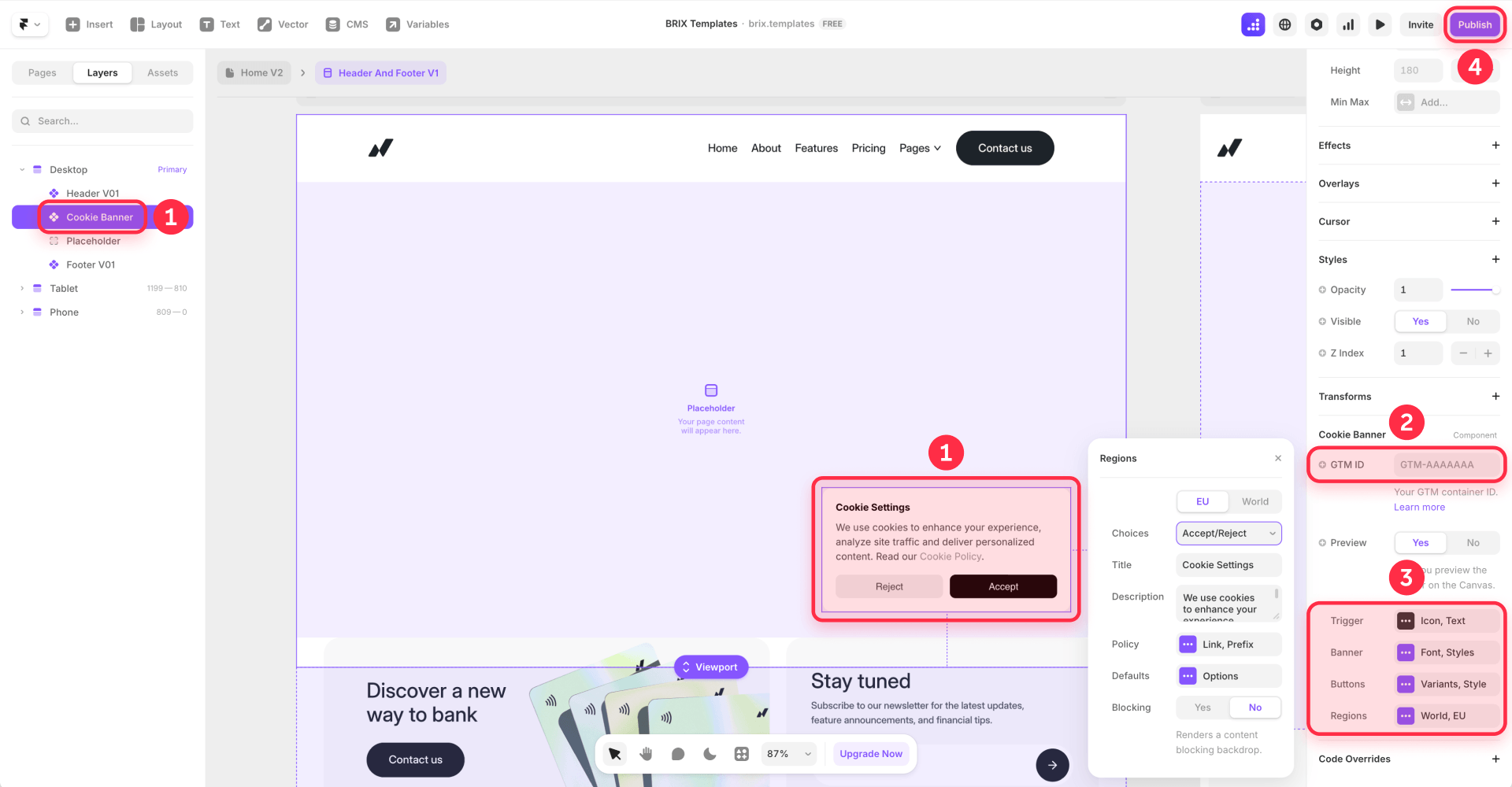 How To Configure The Framer Cookie Banner With The GTM ID