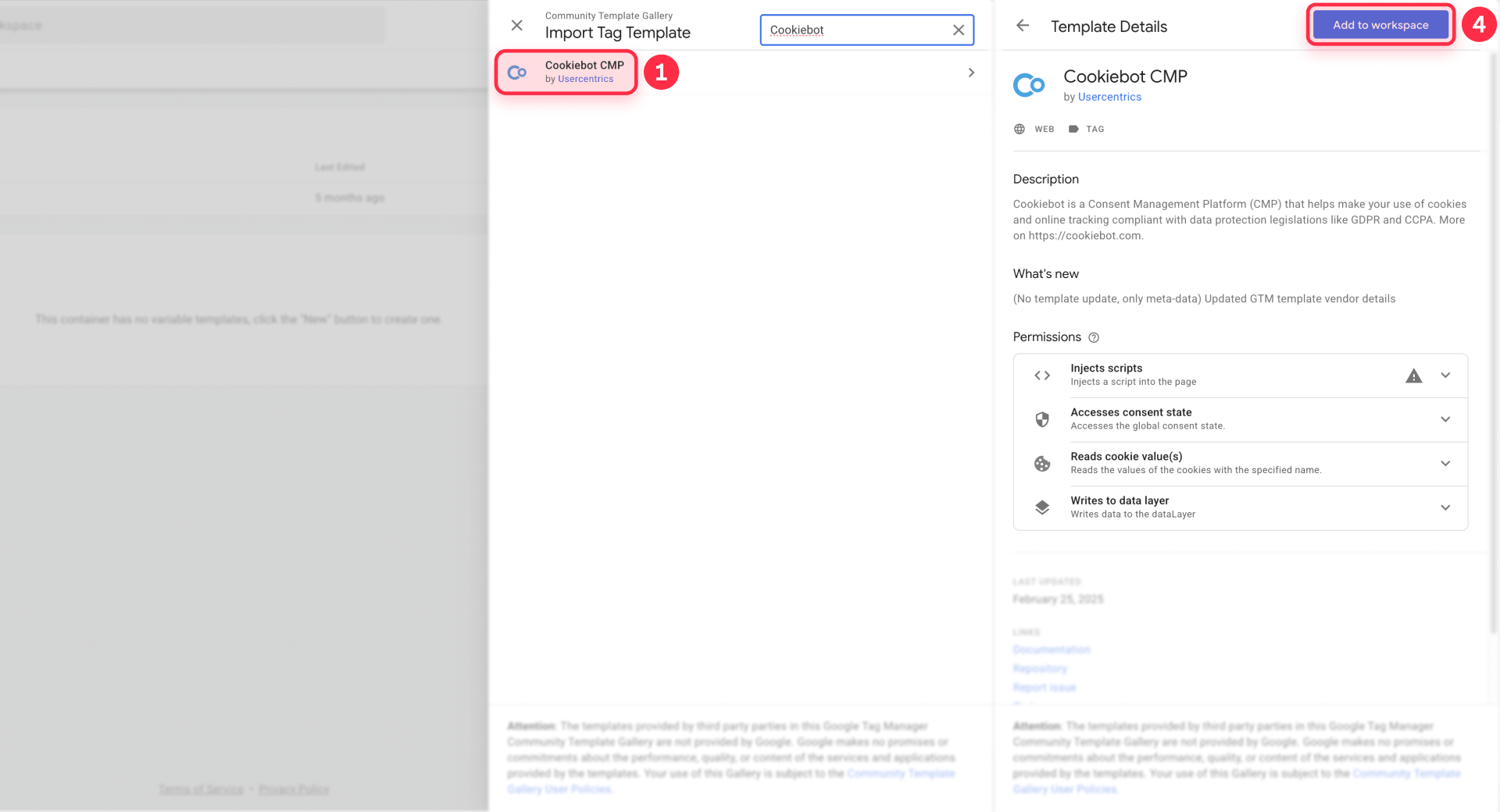 How to import the Cookiebot CMP template into Google Tag Manager
