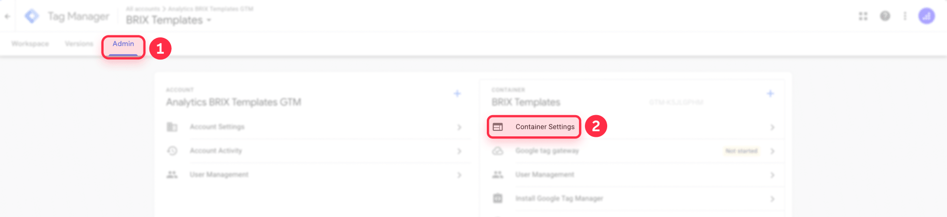 How to open Container Settings in Google Tag Manager for Webflow