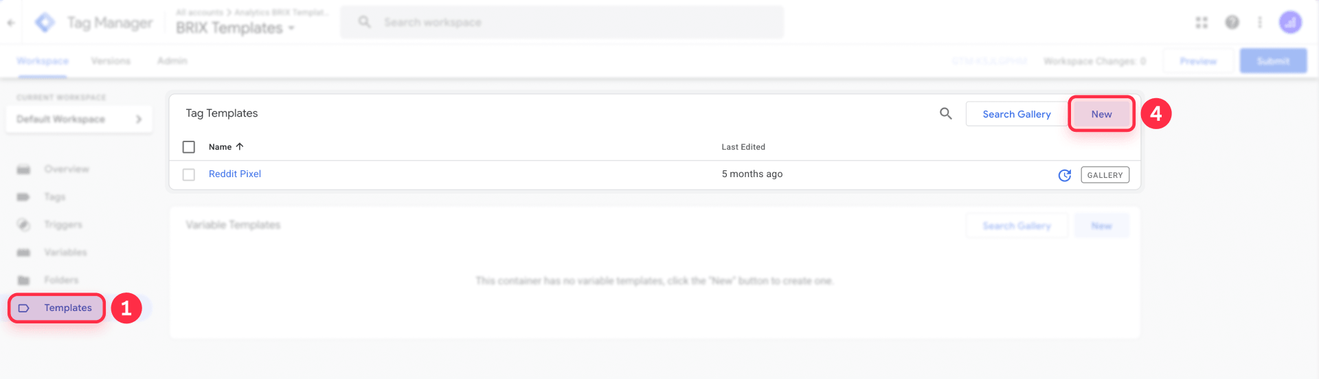 How to open Templates in Google Tag Manager for Cookiebot