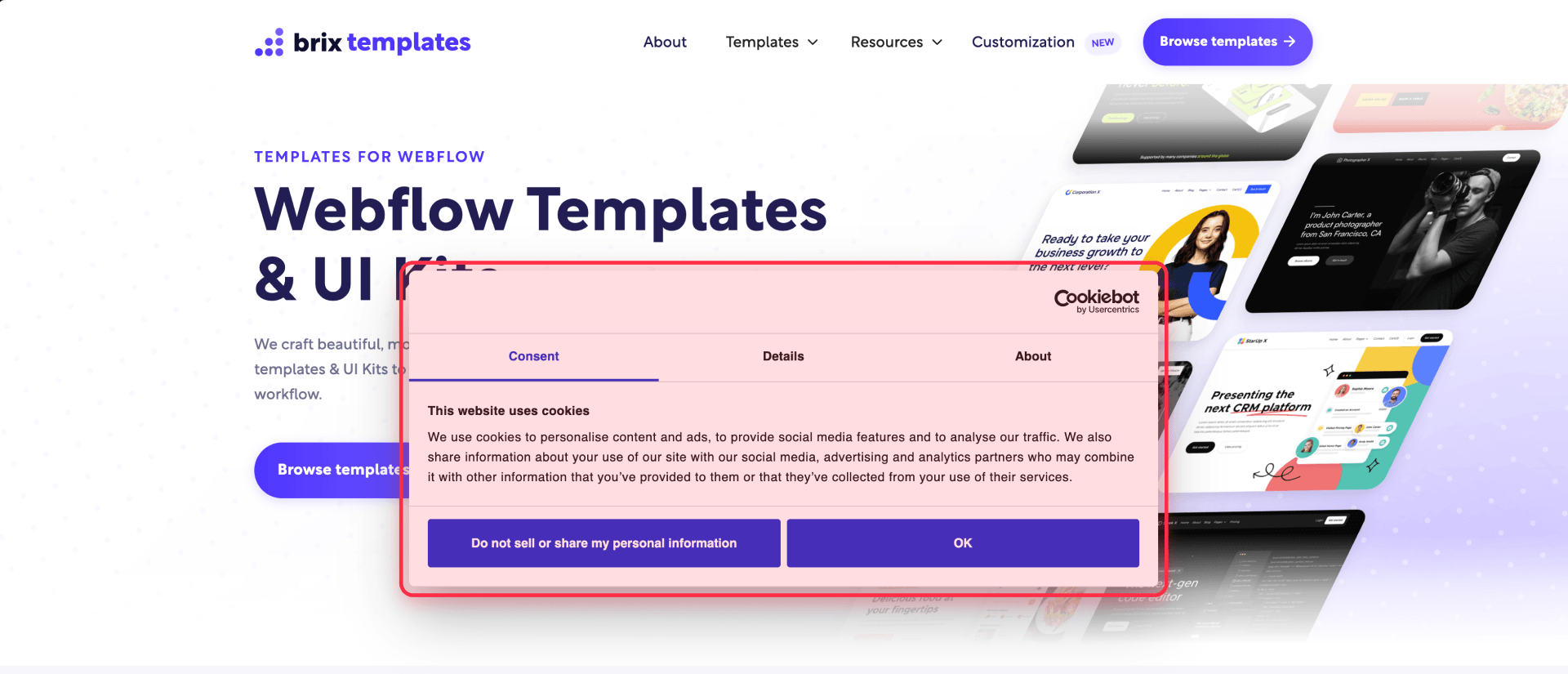 How to validate the Cookiebot consent dialog in Webflow
