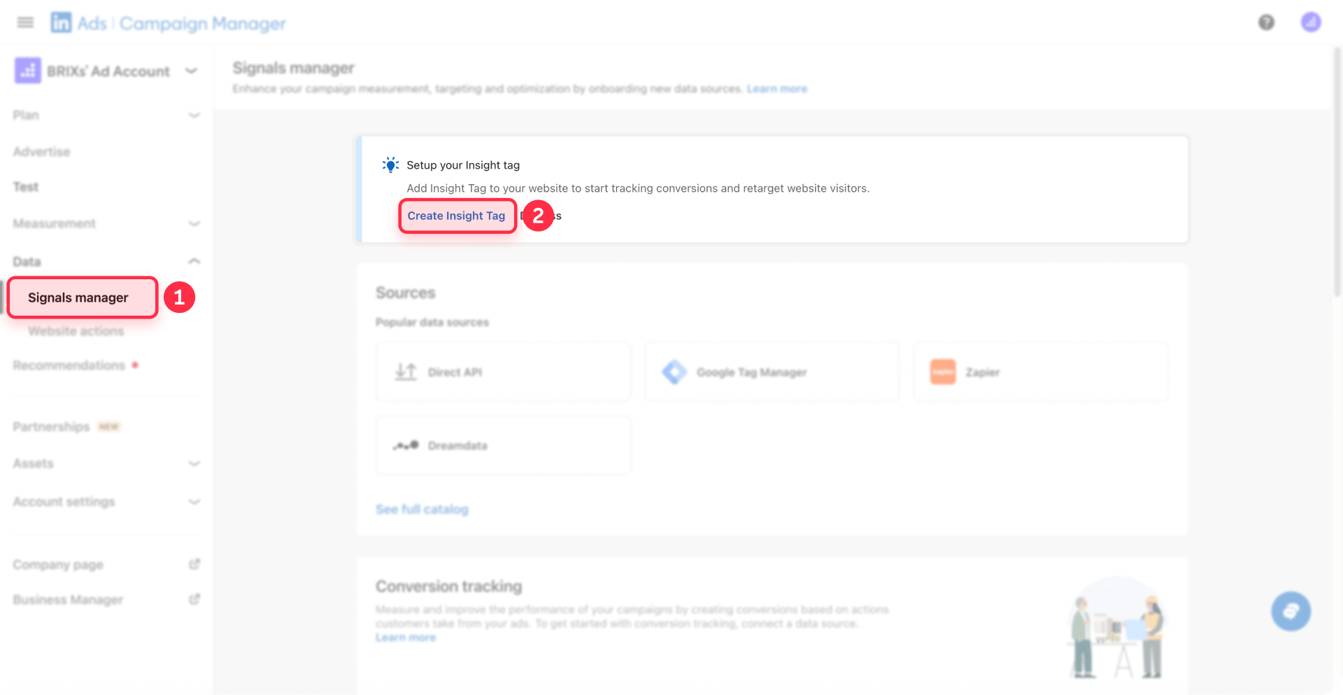 How To Navigate Signals Manager Create Insight Tag LinkedIn Framer