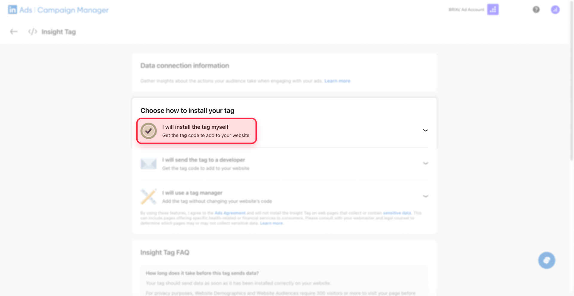 How To Select Installation Method Insight Tag LinkedIn Framer