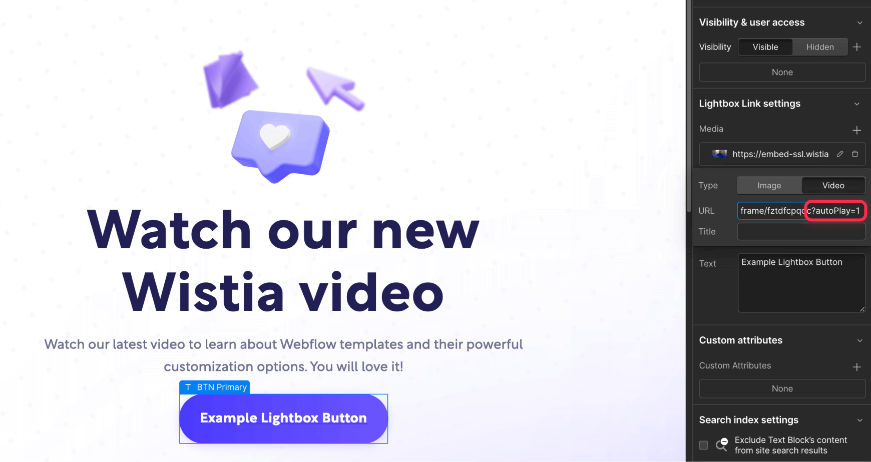 Add Autoplay Property to Wistia Video in Webflow