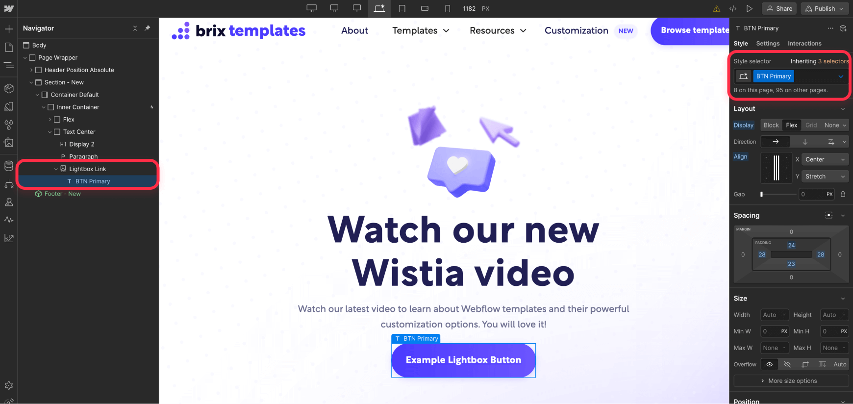 Customize Trigger Button for Wistia Video Popup in Webflow