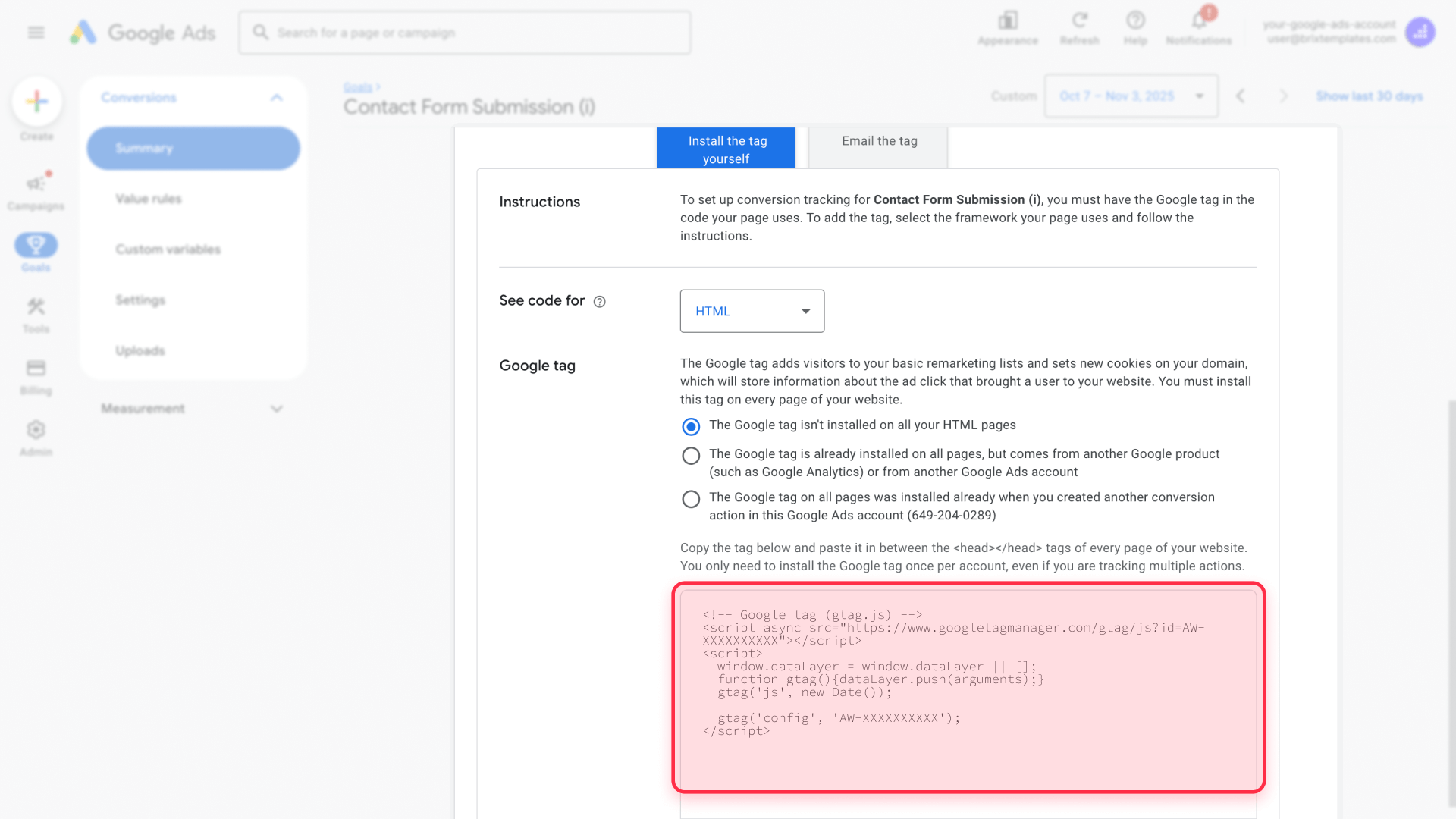 How To Copy The Google Ads Tag Code