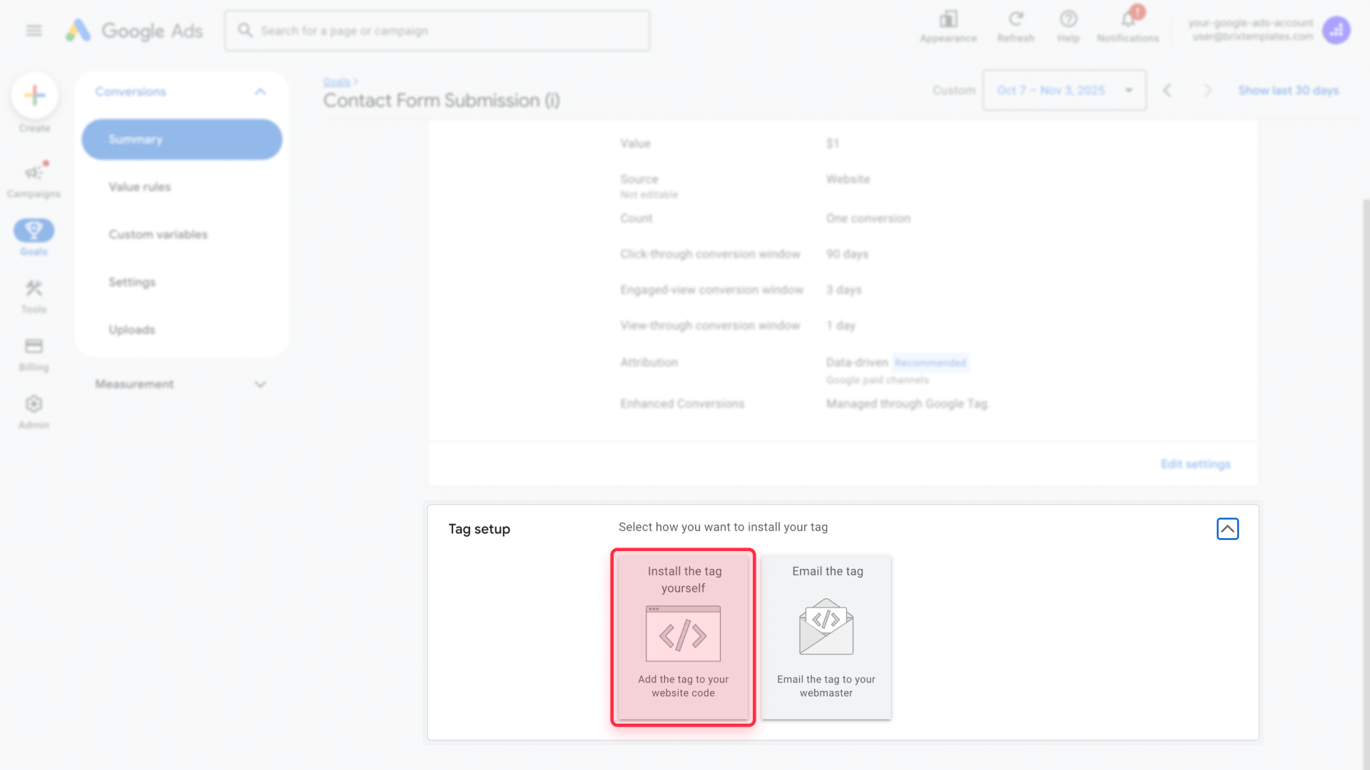 How To Install The Tag Manually In Google Ads