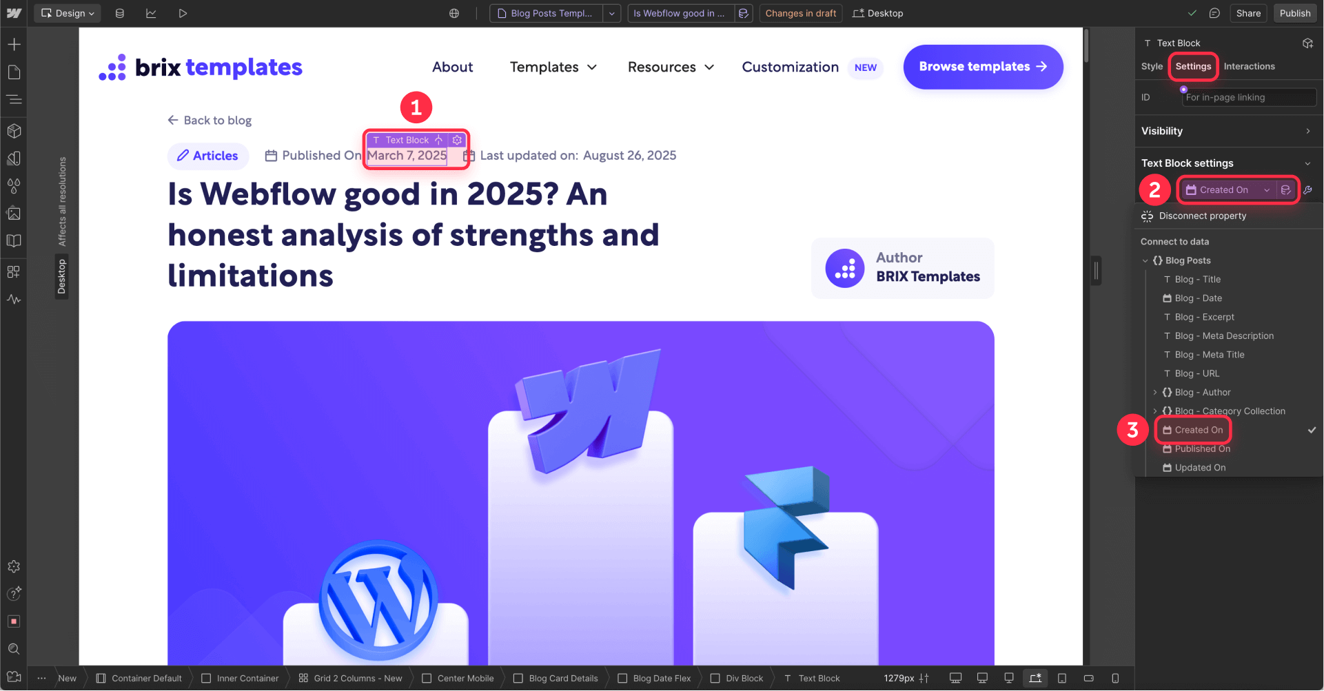 How to display the created on date in Webflow