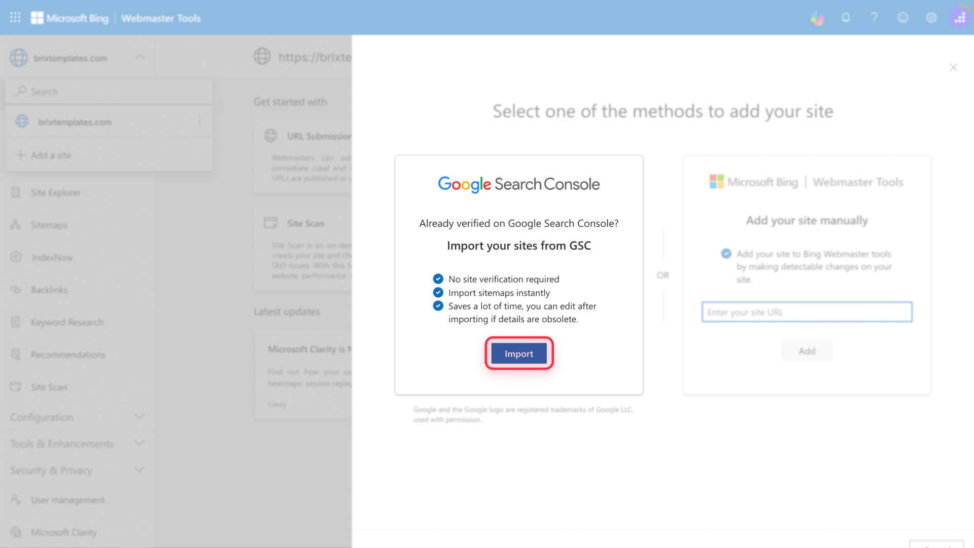 How to import your Framer site to Bing from Google Search Console