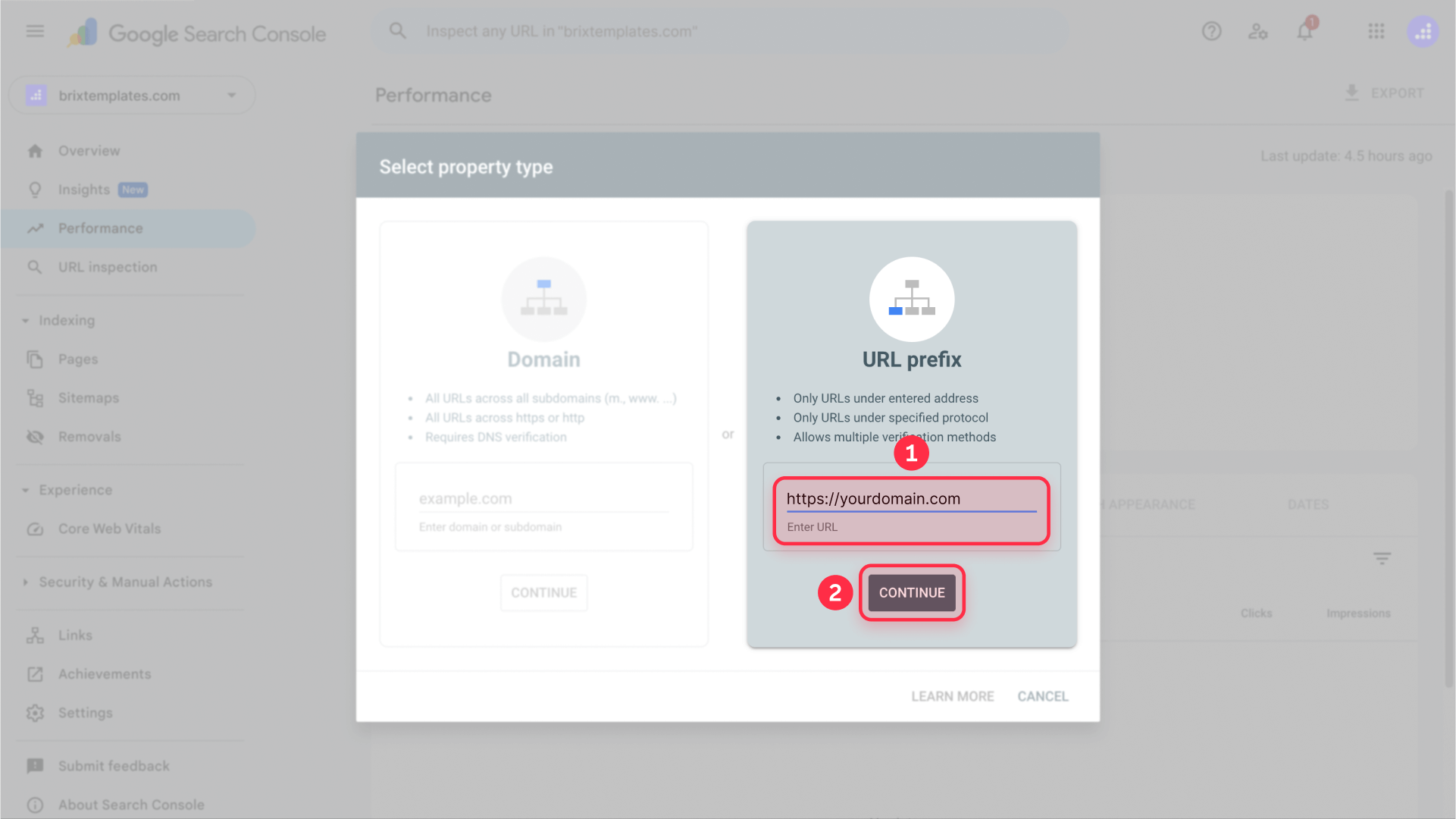 How to enter a URL prefix for your Framer site in Google Console