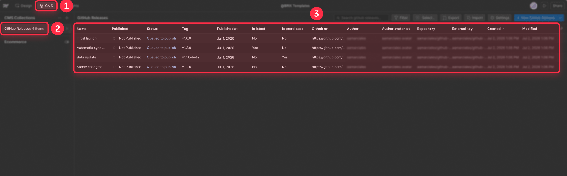 How to review the GitHub Releases Collection in Webflow CMS