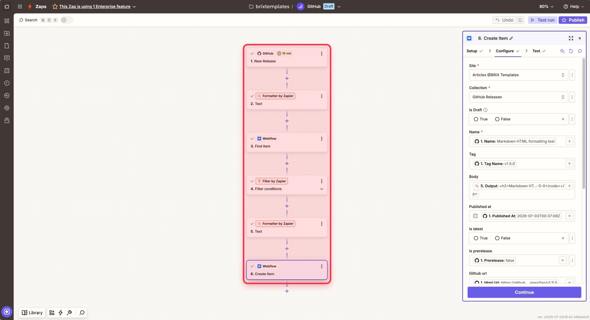 How to create a Webflow CMS item from GitHub Releases with Zapier