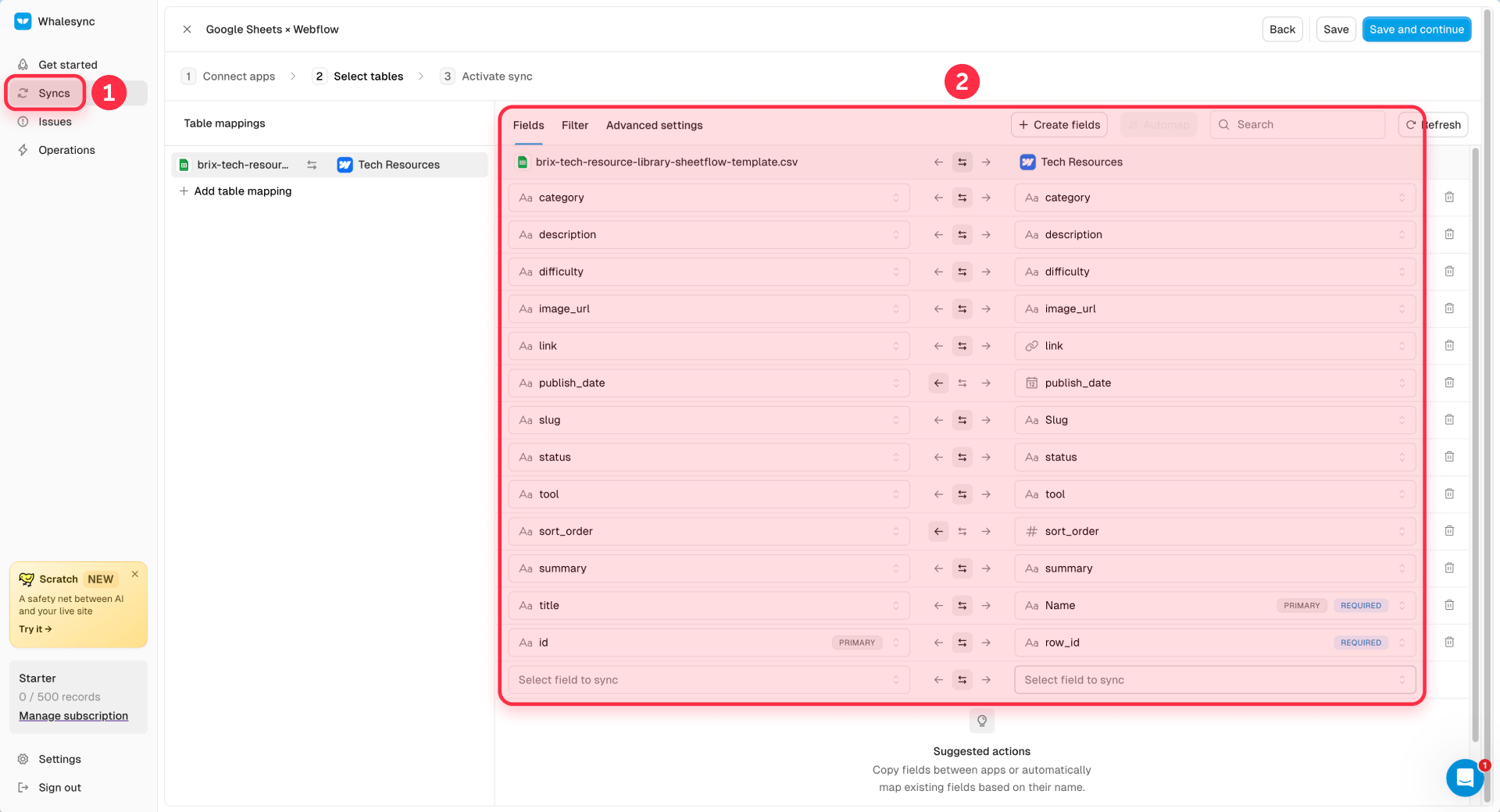 How to map Google Sheets fields to Webflow CMS in Whalesync