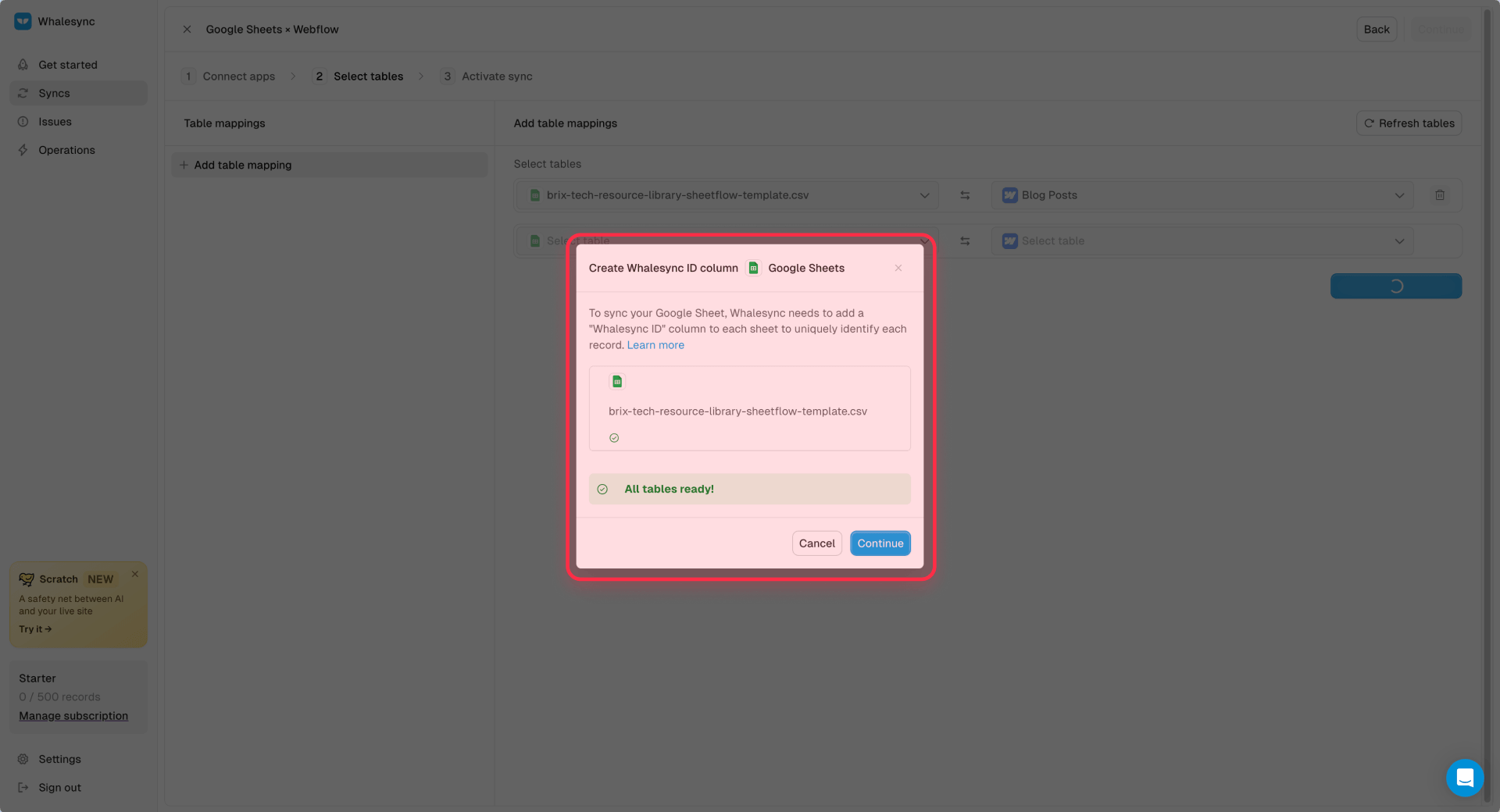 How to create the Whalesync ID column in Google Sheets for Webflow