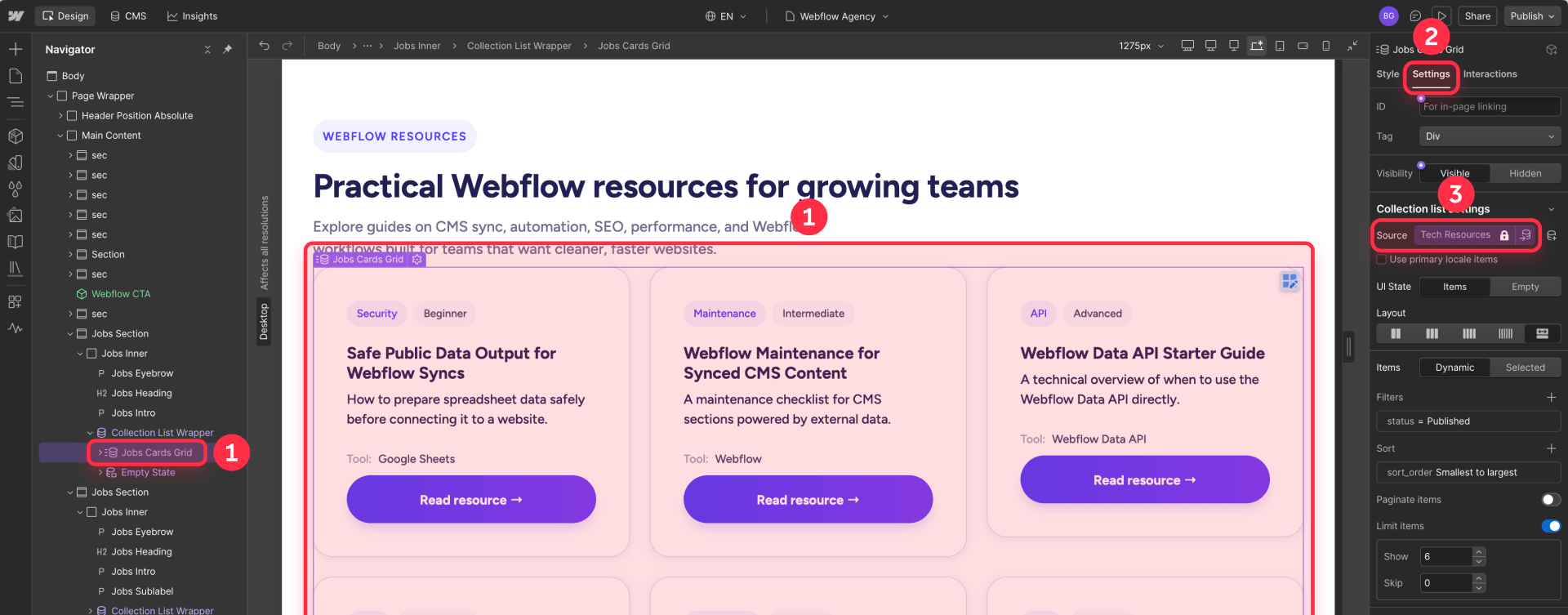How to connect a Collection List to Tech Resources in Webflow