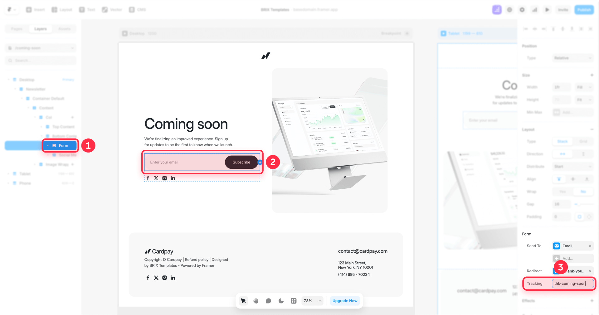 How to assign Tracking ID thk coming soort to Framer form for custom listener